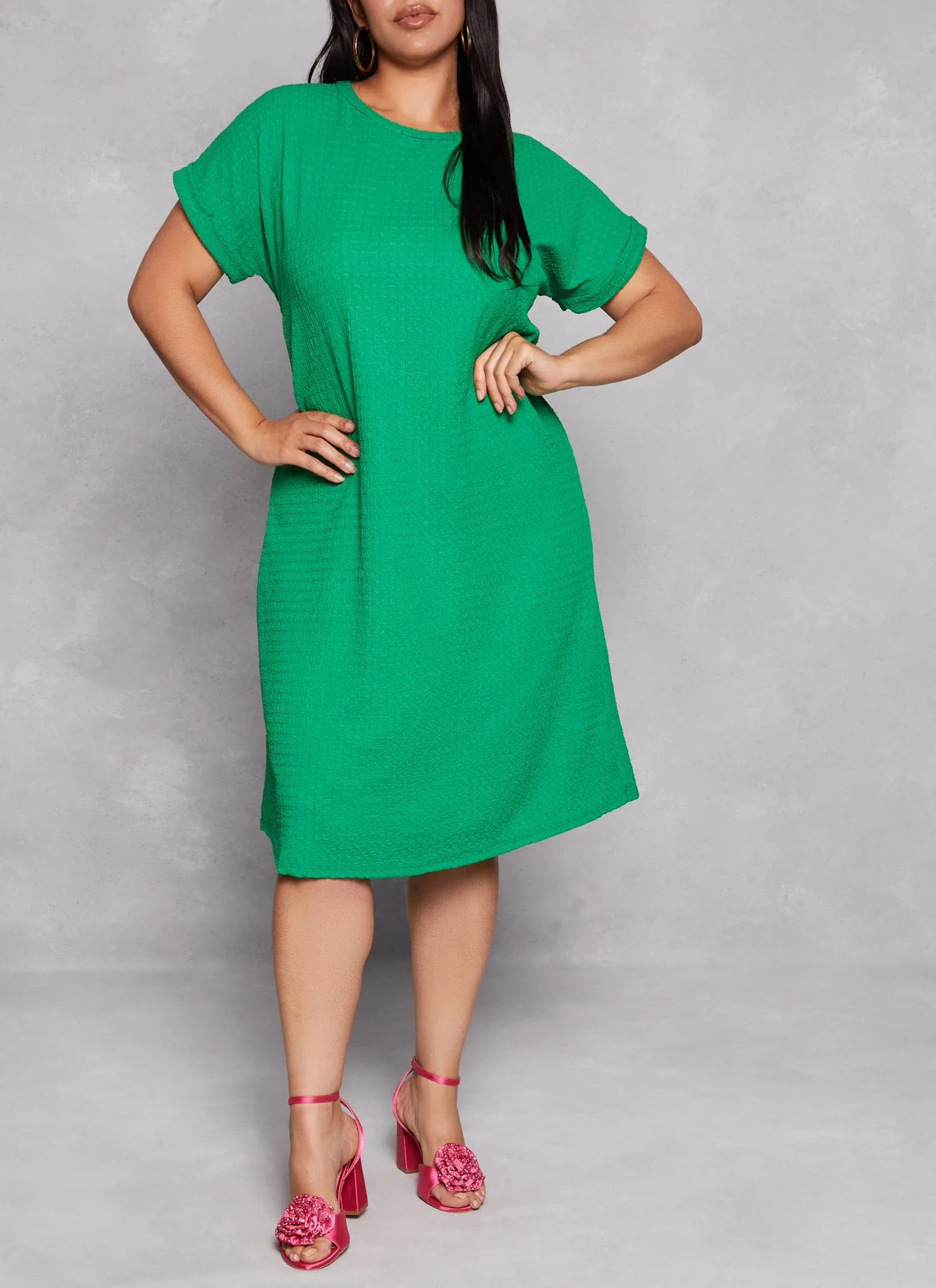 Plus Size Textured Fixed Cuff T Shirt Dress sold by Rainbow product image thumbnail 2