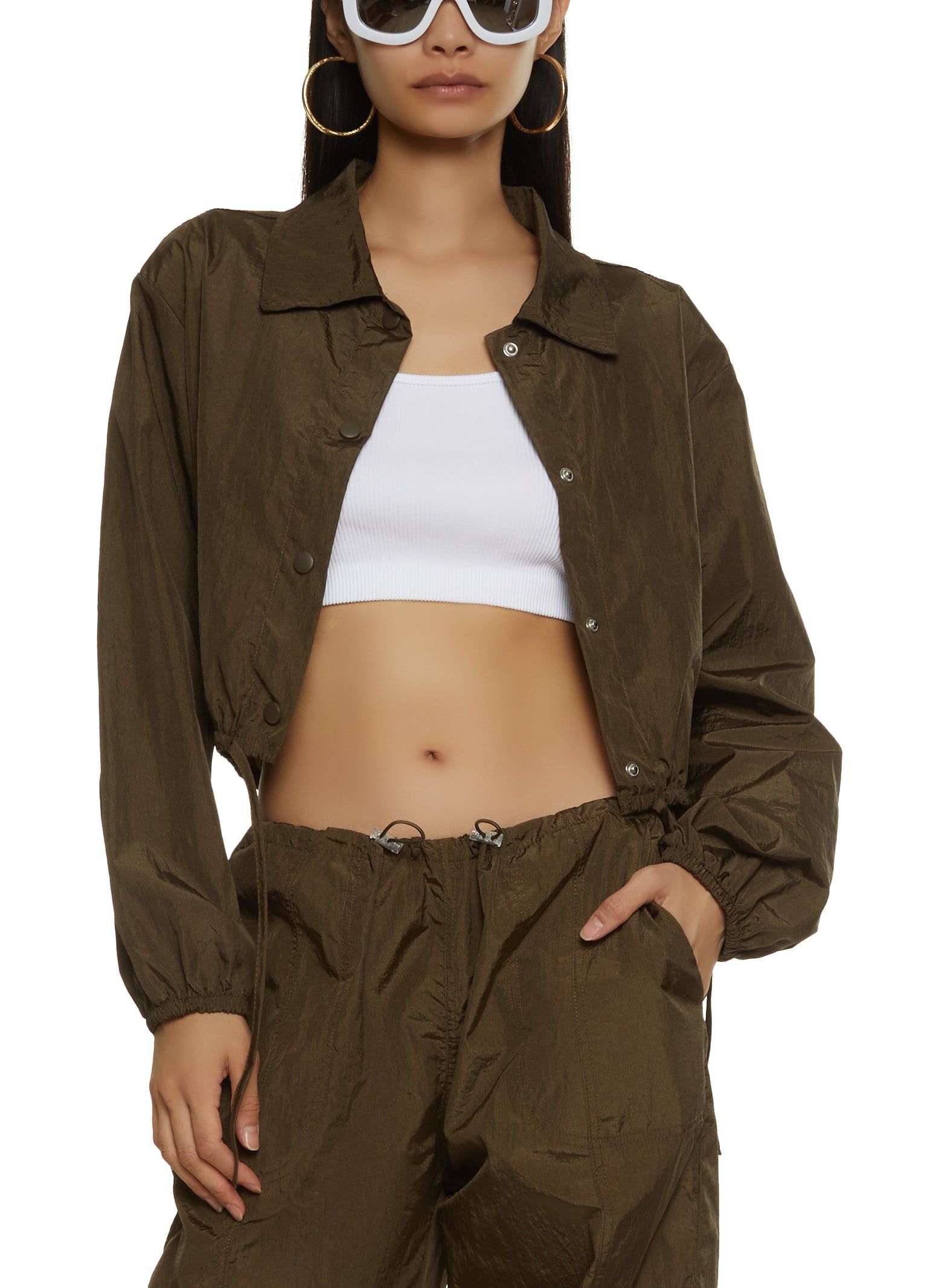 Nylon Snap Button Front Windbreaker Jacket sold by Rainbow