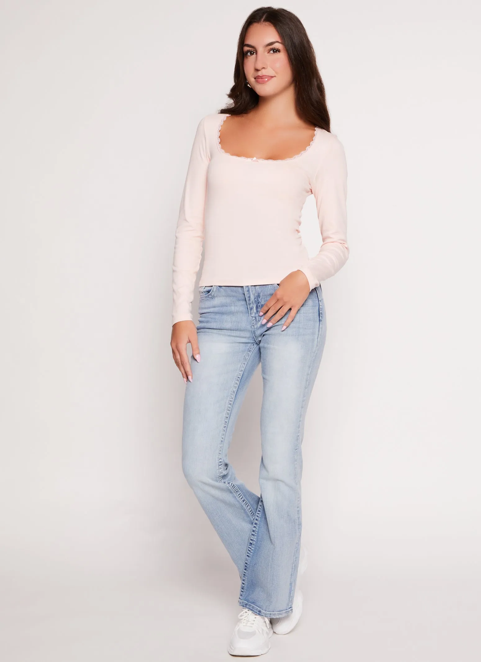 Lace Trim Scoop Neck Long Sleeve Top sold by Rainbow product image thumbnail 2