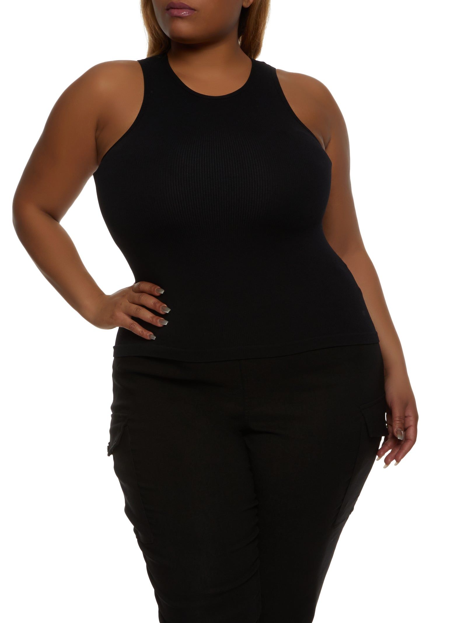 Plus Size Basic Ribbed Knit Seamless Tank Top sold by Rainbow