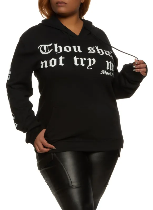 Plus Size Fleece Thou Shall Not Try Me Graphic Hoodie sold by Rainbow