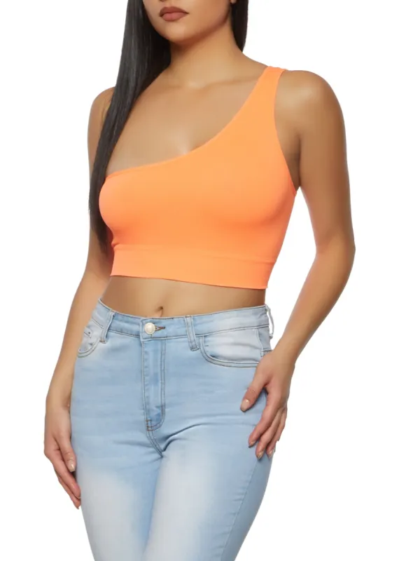 Seamless Rib Knit One Shoulder Crop Top sold by Rainbow