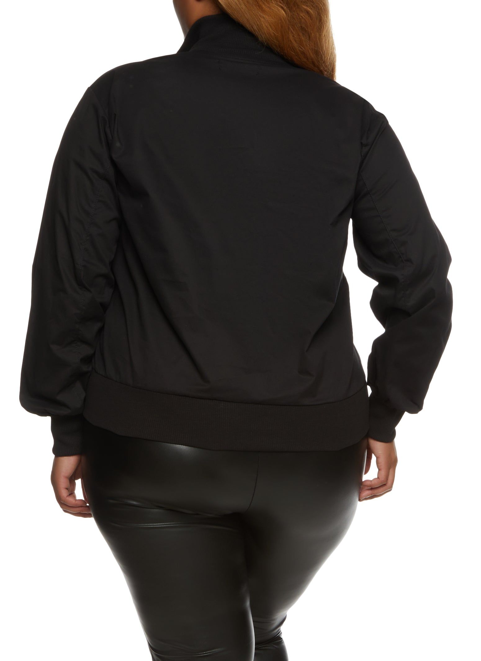 Plus Size Ribbed Trim Twill Bomber Jacket sold by Rainbow product image thumbnail 2
