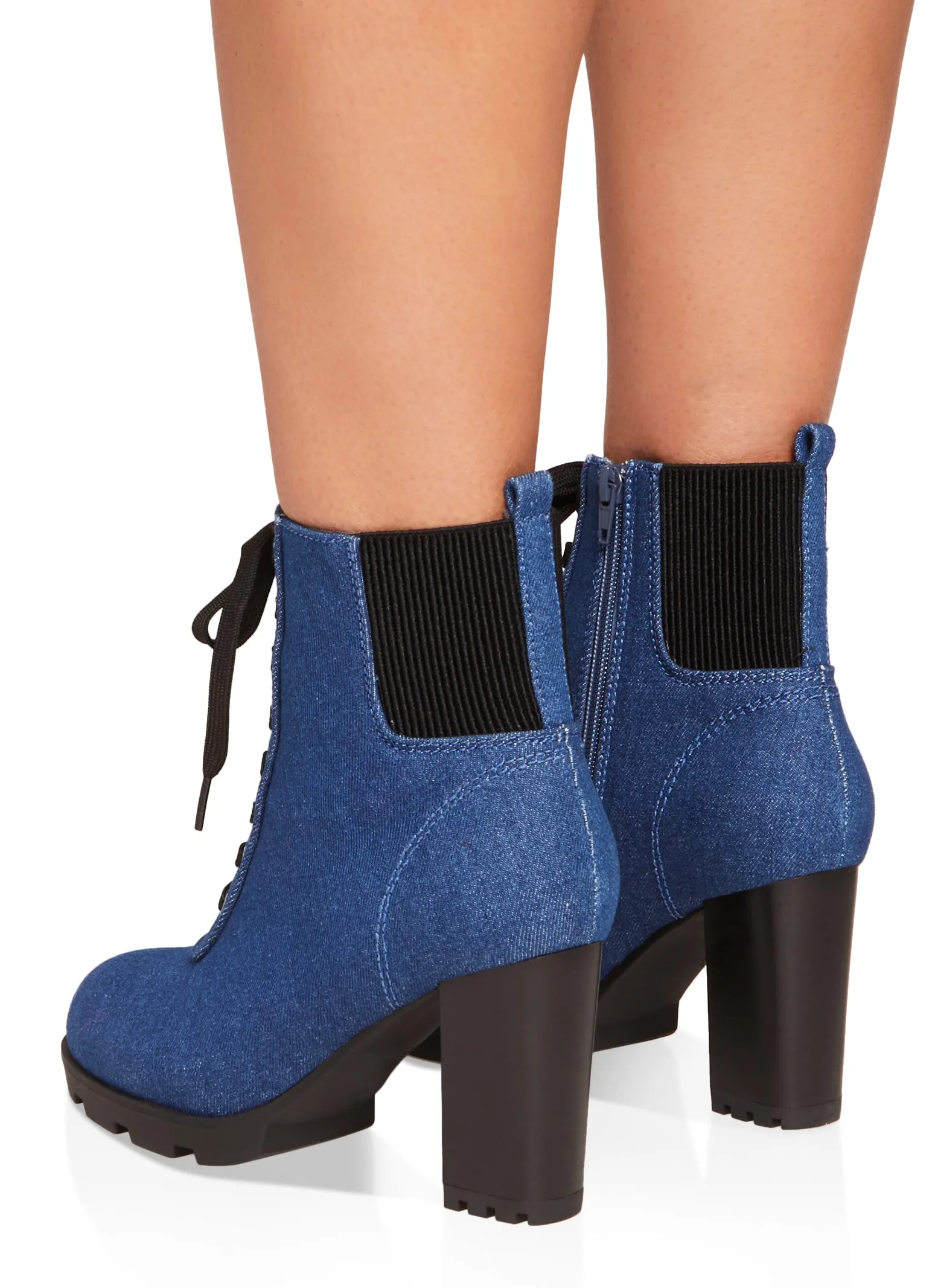 Block Heel Round Toe Lace Up Booties sold by Rainbow product image thumbnail 3