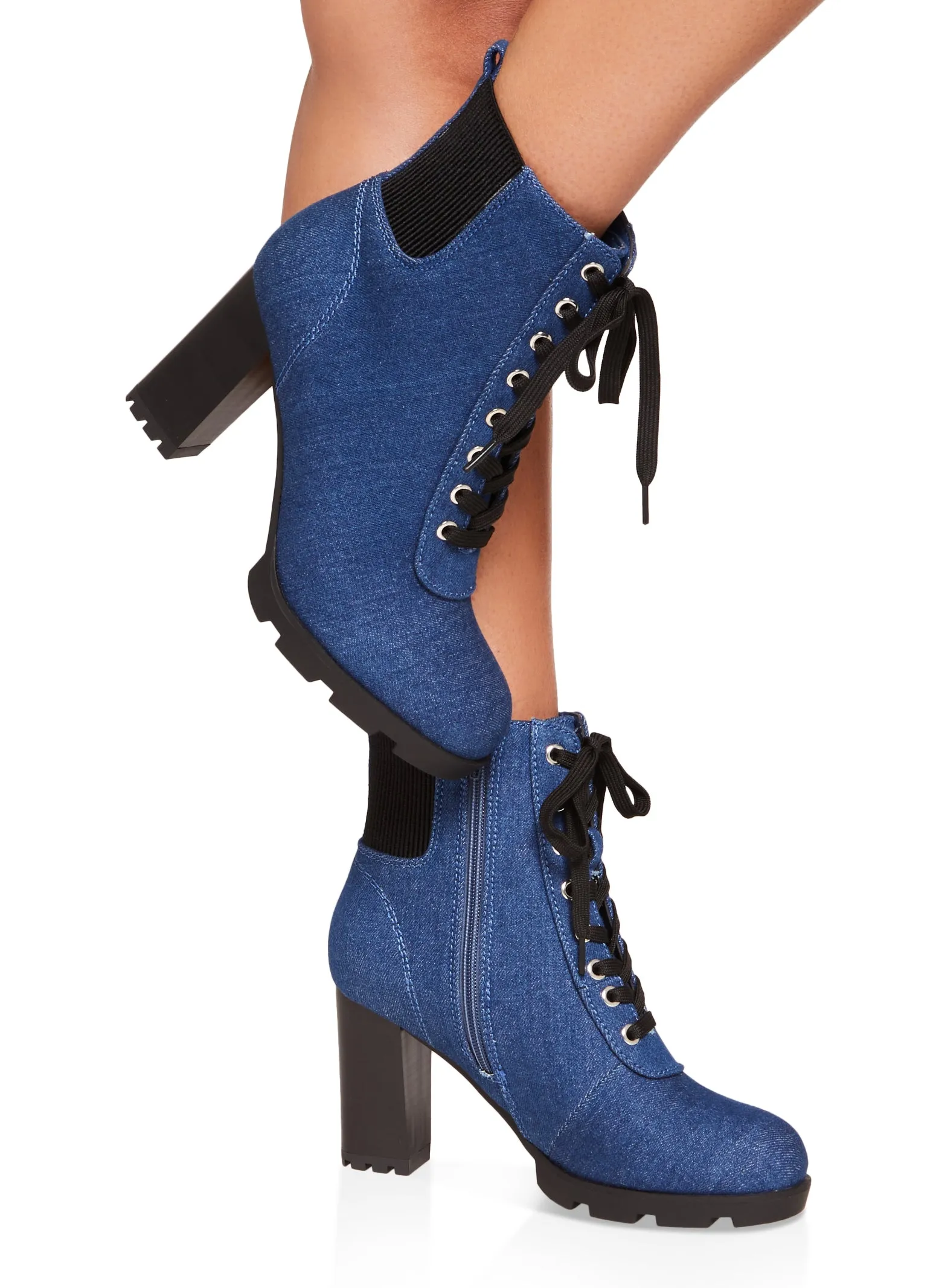 Block Heel Round Toe Lace Up Booties sold by Rainbow