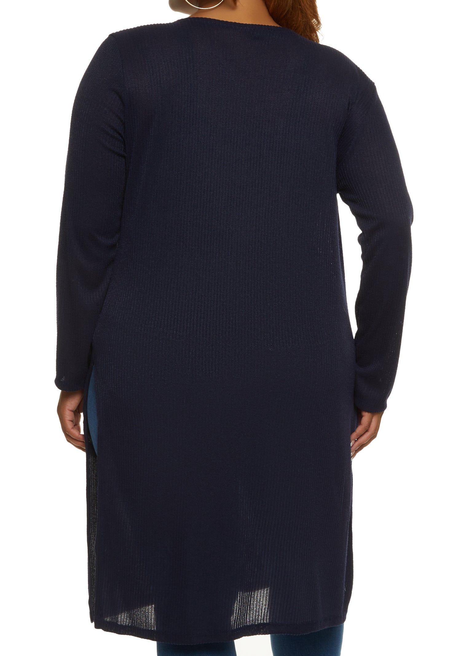 Plus Size Ribbed Knit Marled Side Slit Duster sold by Rainbow product image thumbnail 2