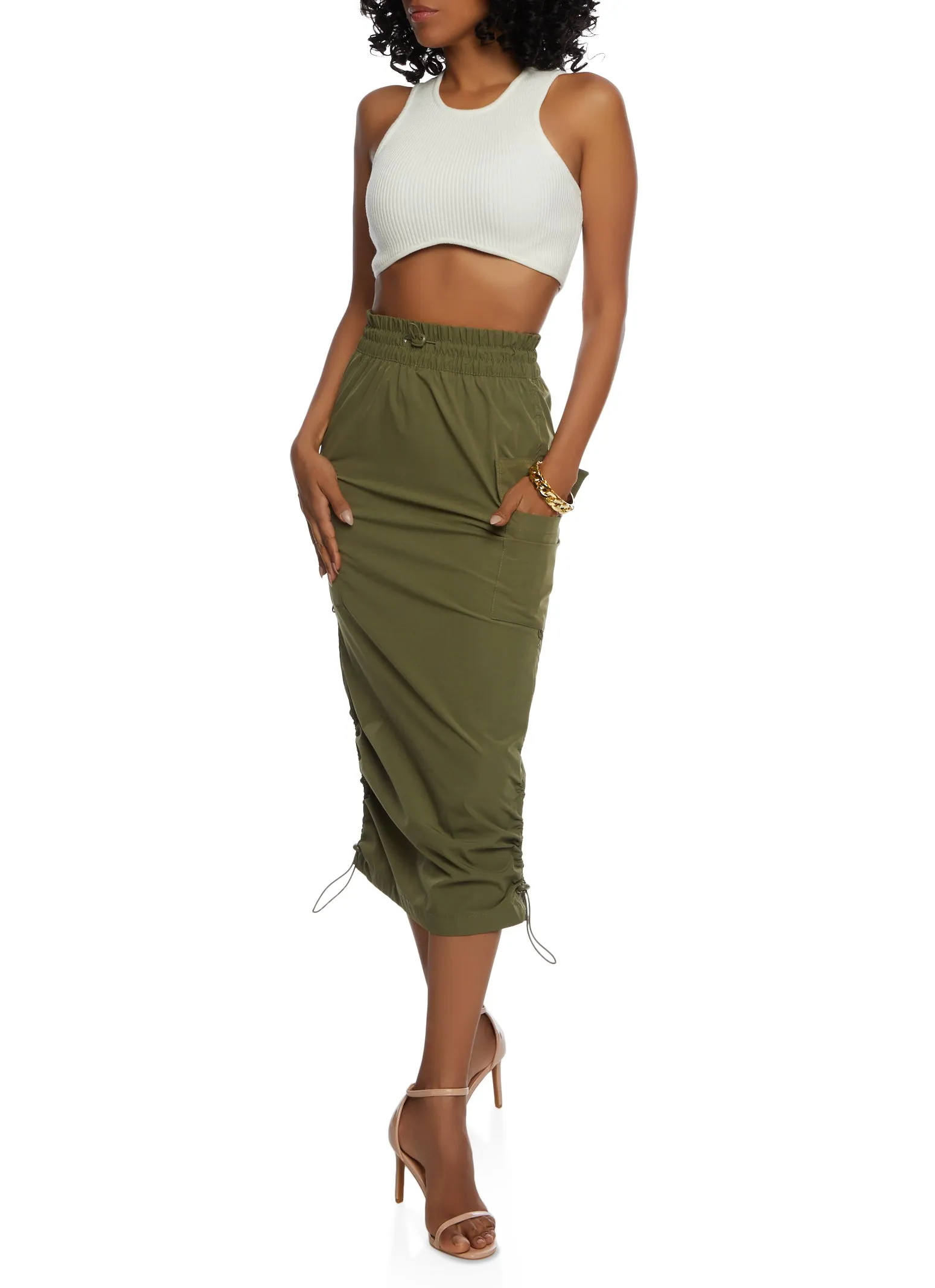 Nylon Toggle Drawstring Midi Cargo Skirt sold by Rainbow
