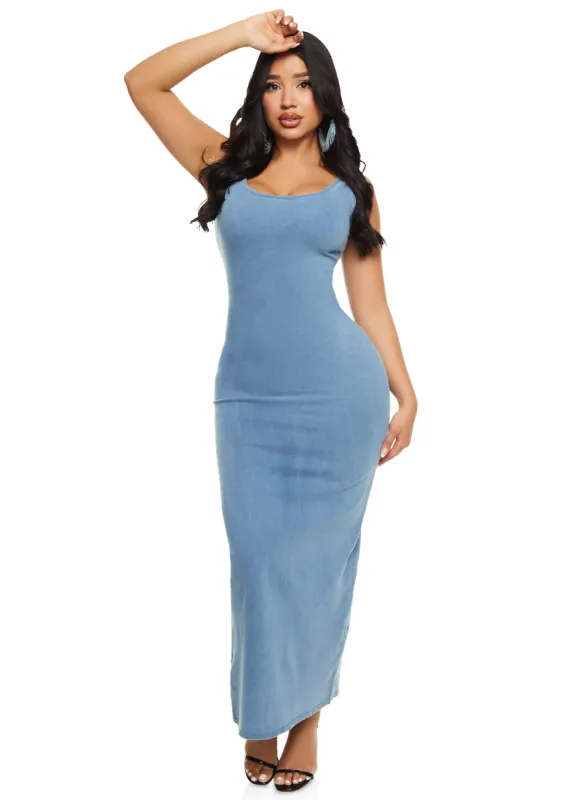 Denim Zip Back Tank Maxi Dress sold by Rainbow