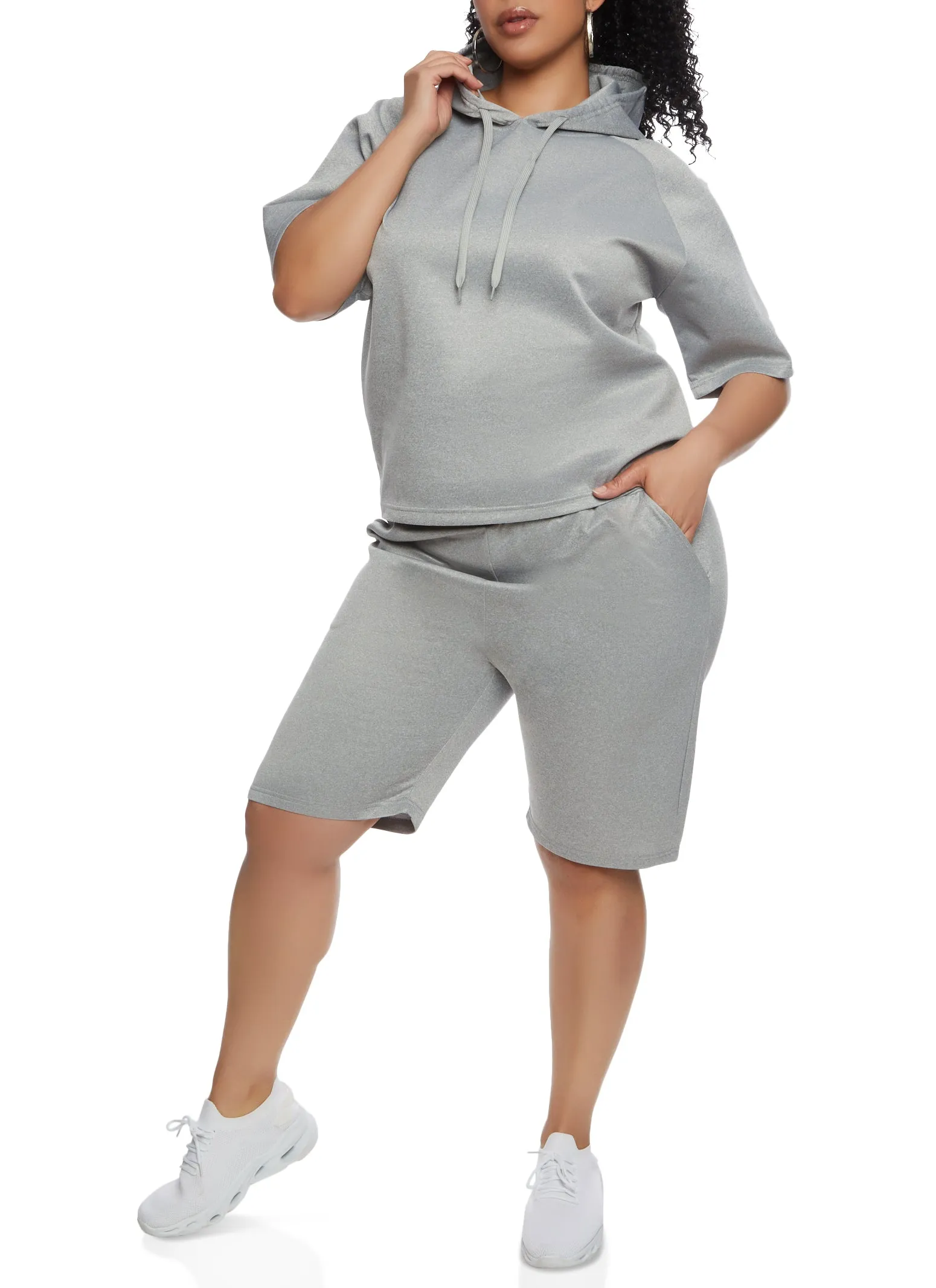 Plus Size Short Sleeve Hooded Top sold by Rainbow