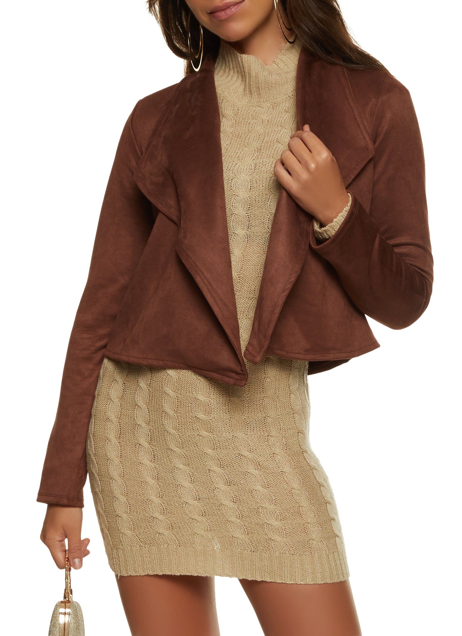 Faux Suede Drape Front Blazer sold by Rainbow