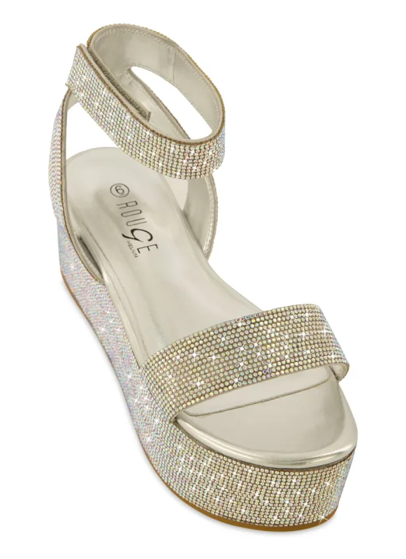 Velcro Strap Rhinestone Platform Sandals sold by Rainbow