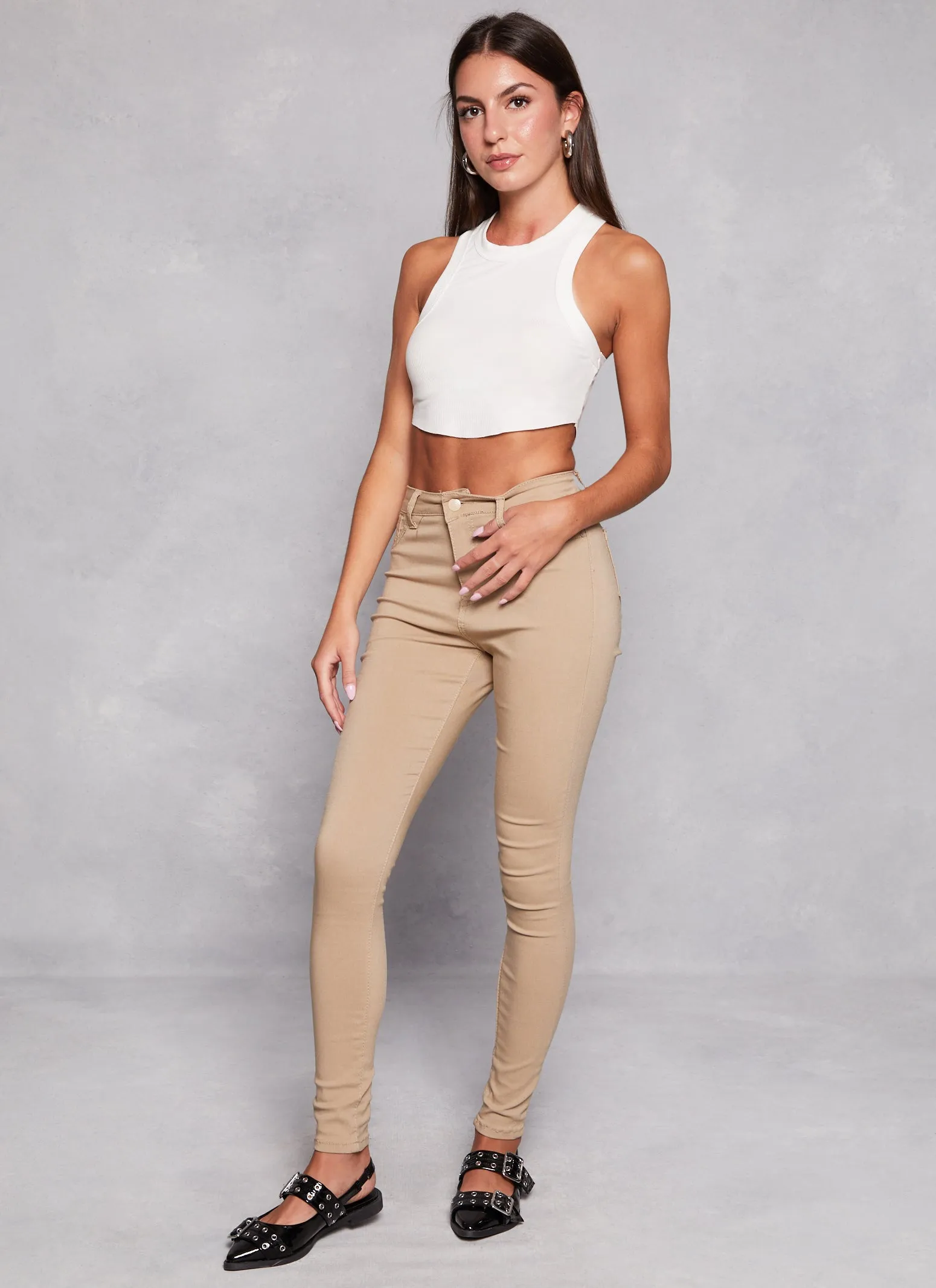 Solid Stretch Skinny Leg Pants sold by Rainbow
