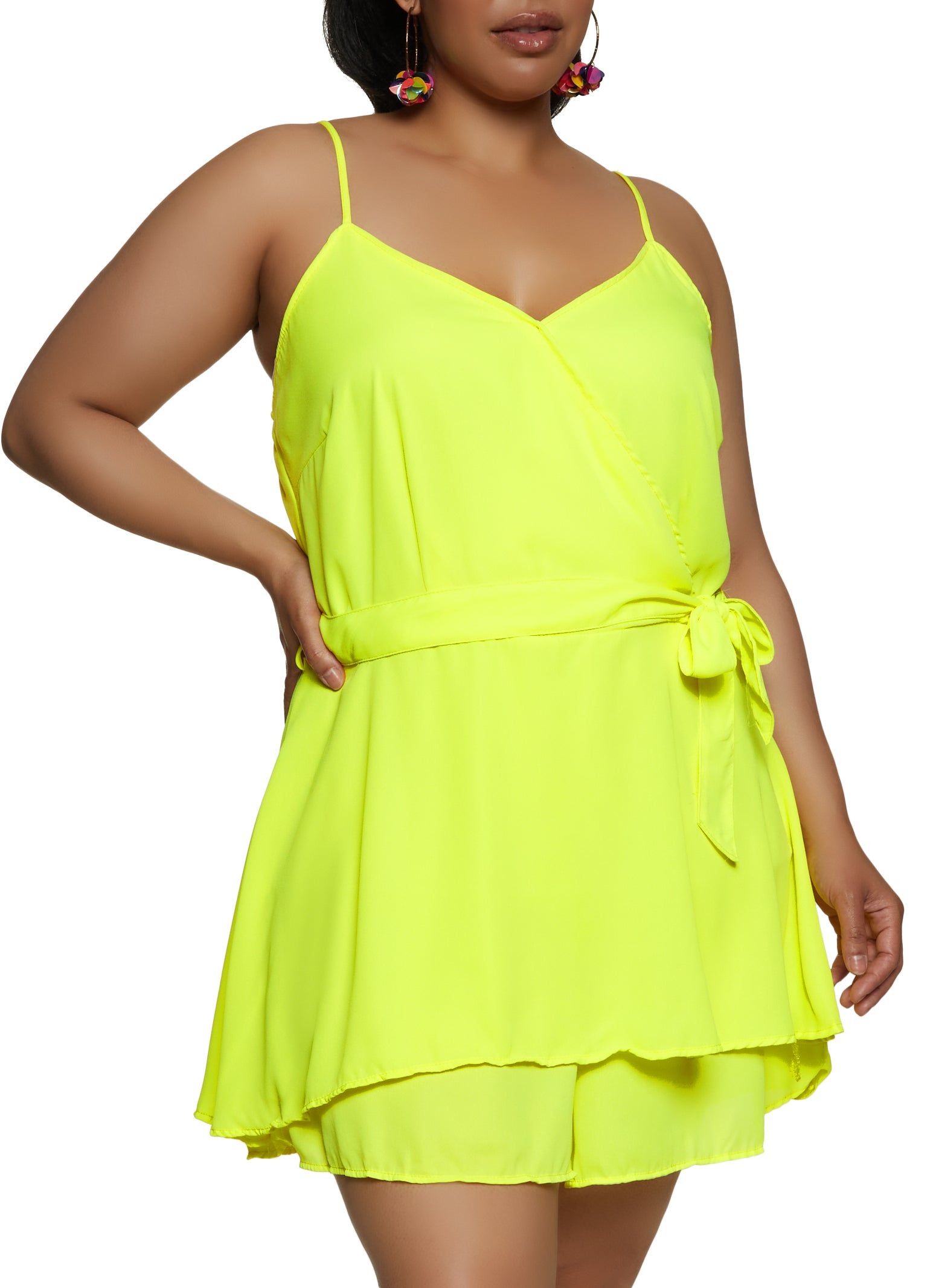 Plus Size Tie Waist Faux Wrap Romper sold by Rainbow