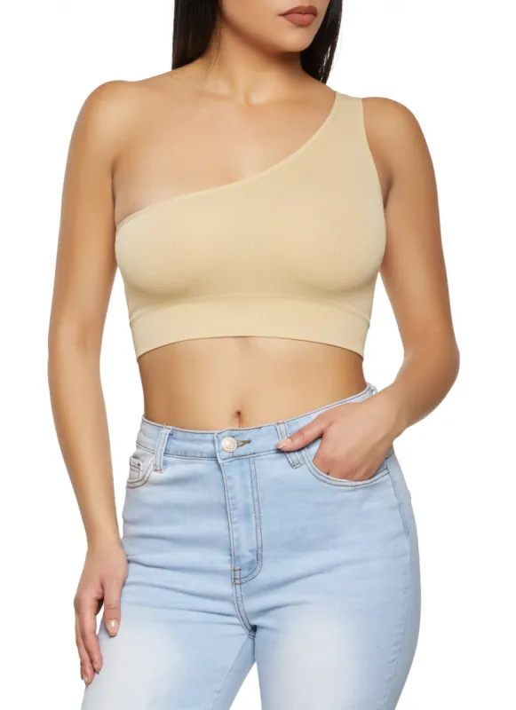 Seamless Rib Knit One Shoulder Crop Top sold by Rainbow