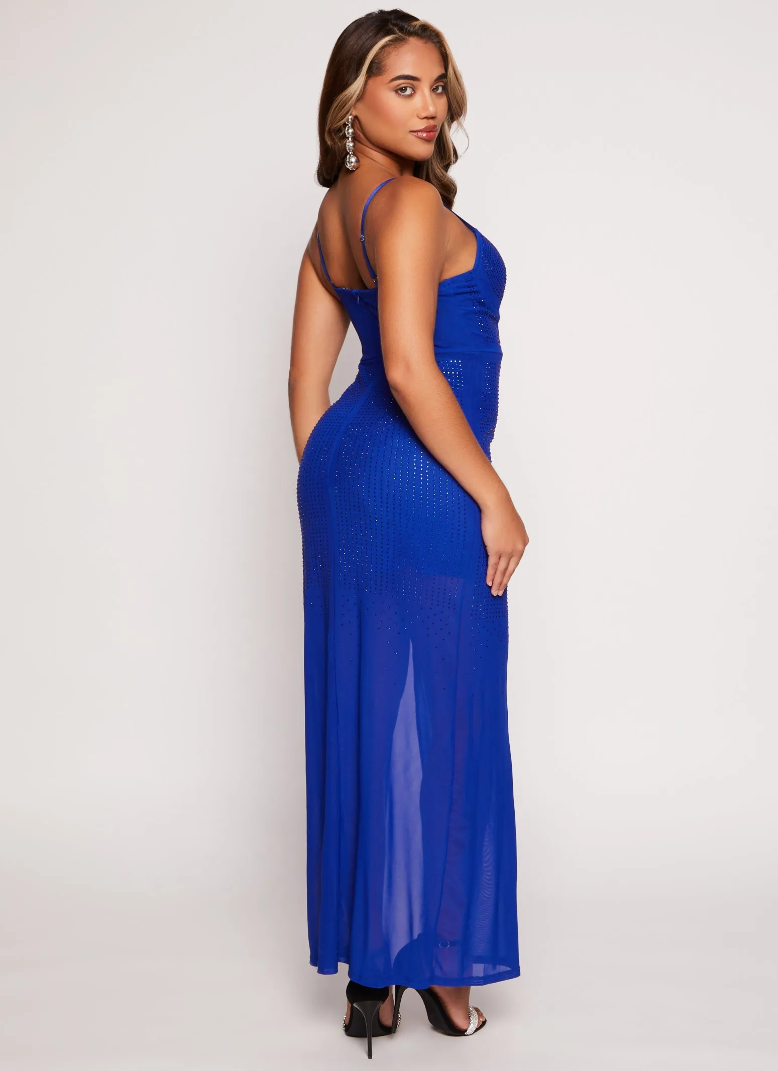 Rhinestone Mesh Side Slit Maxi Dress sold by Rainbow product image thumbnail 3