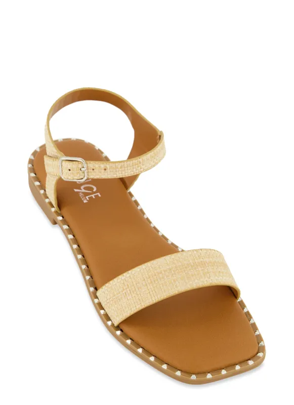 Square Toe Studded Trim Buckle Strap Sandals sold by Rainbow