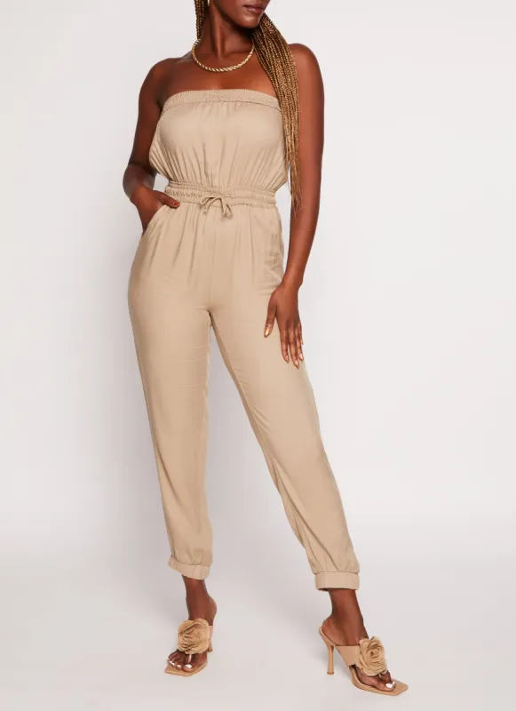 Strapless Smocked Pocket Jumpsuit sold by Rainbow