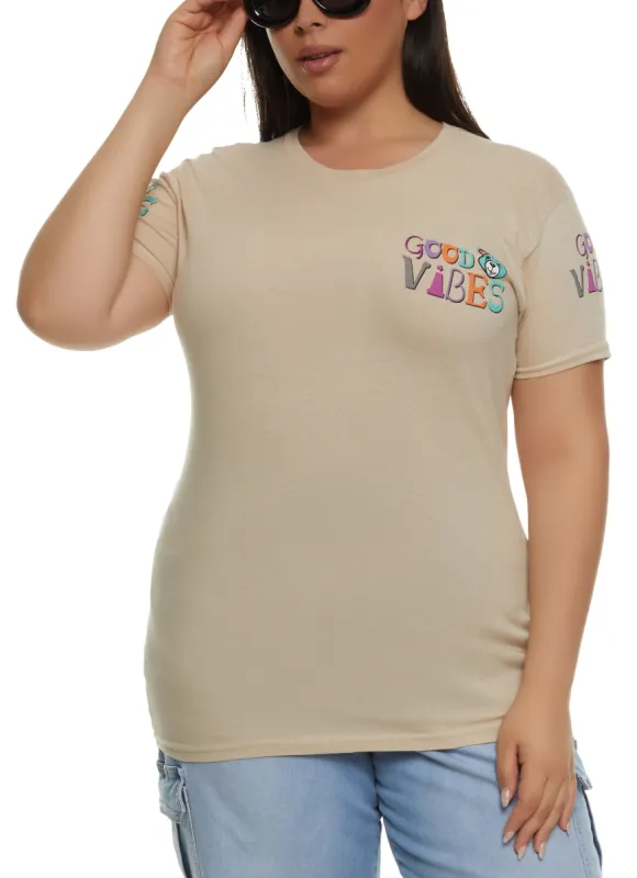 Plus Size Good Vibes Bear Graphic T Shirt sold by Rainbow