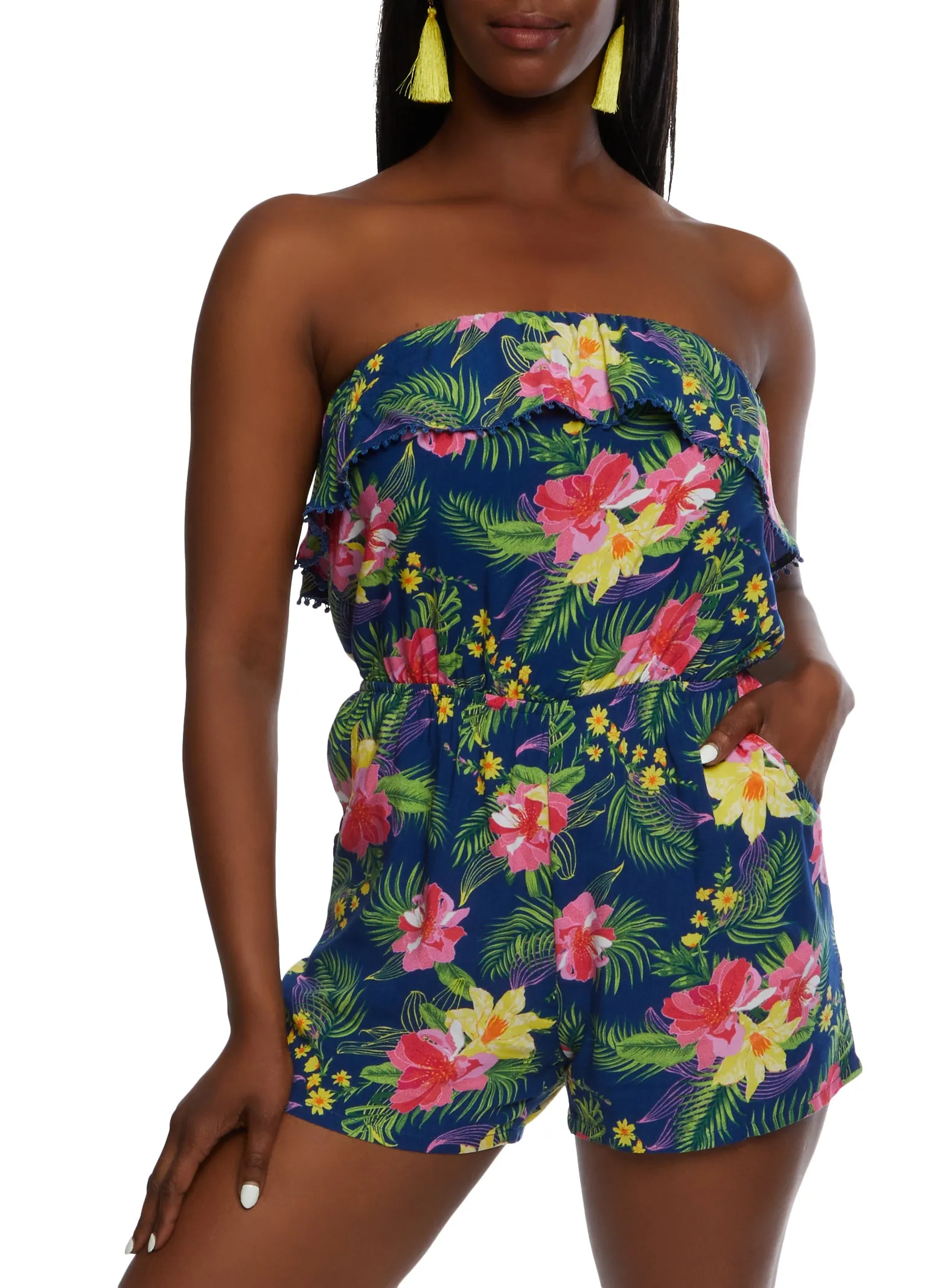 Tropical Print Strapless Romper sold by Rainbow
