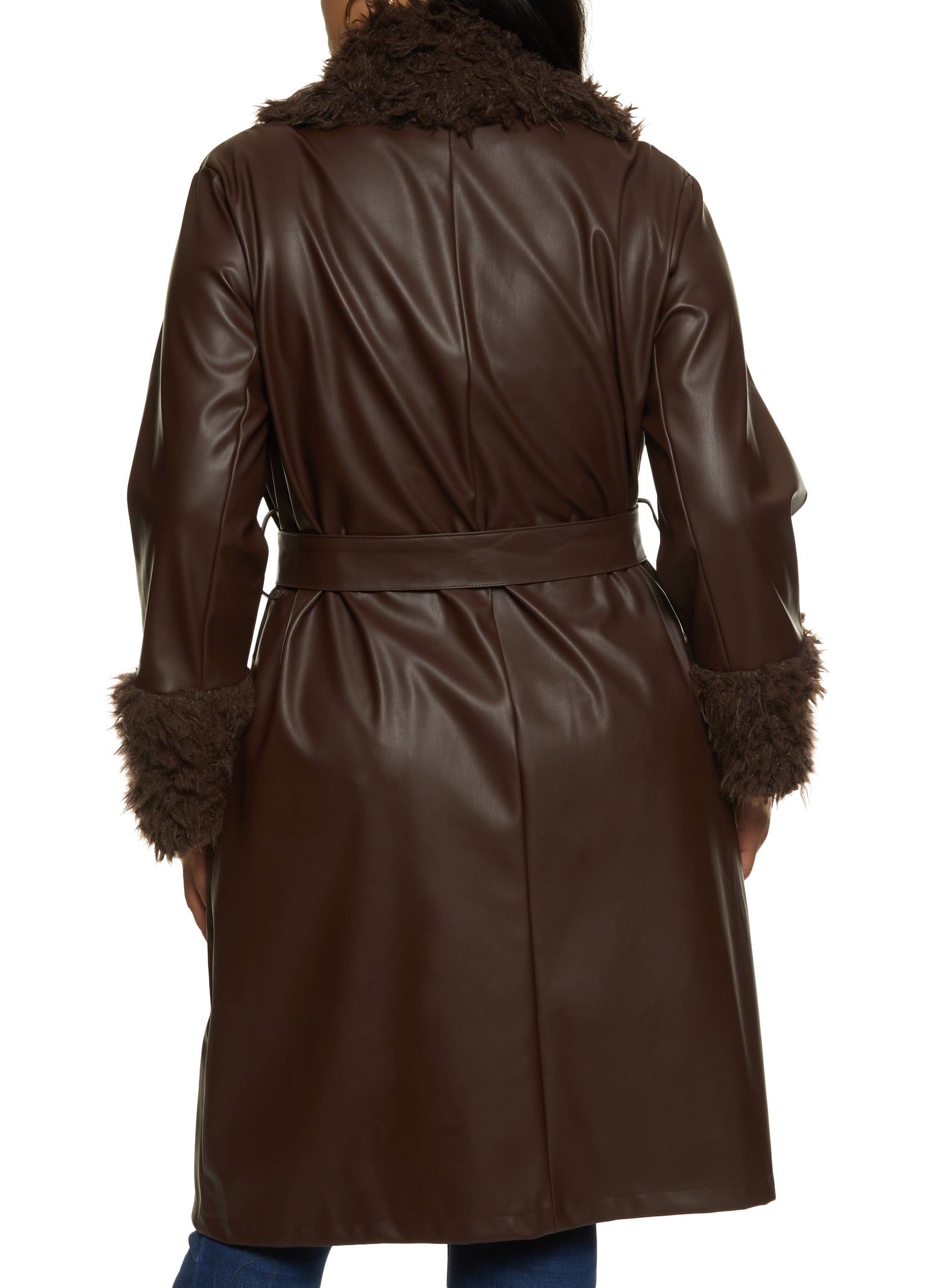 Plus Size Faux Fur Trim Belted Trench Coat sold by Rainbow product image thumbnail 3