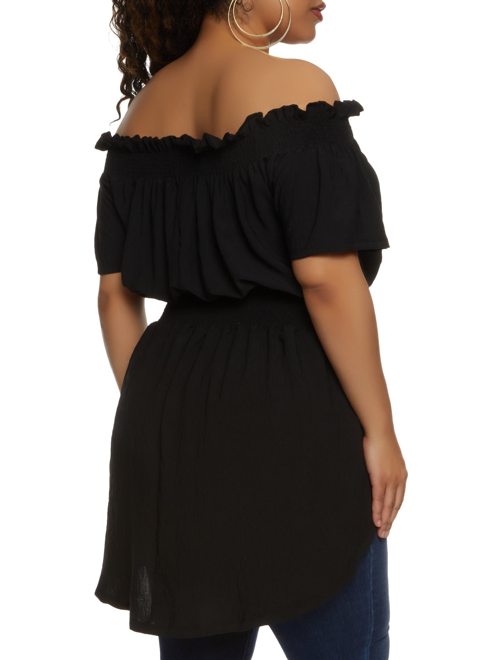 Plus Size Off the Shoulder High Low Smocked Peasant Top sold by Rainbow product image thumbnail 2