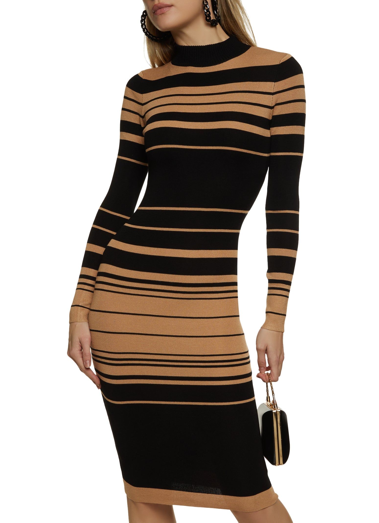Striped Mock Neck Midi Dress sold by Rainbow