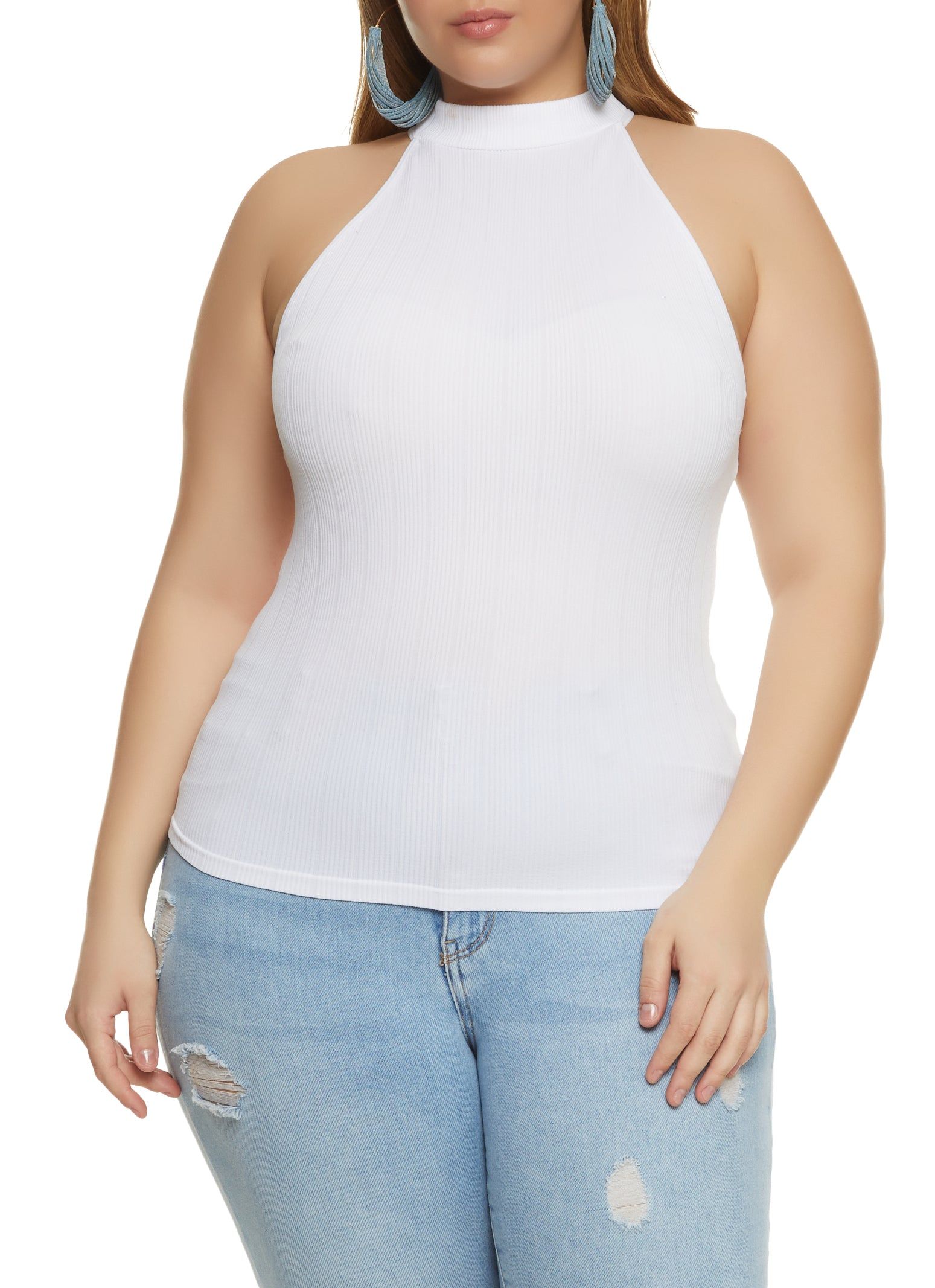 Plus Size Seamless Rib Knit Sleeveless Top sold by Rainbow