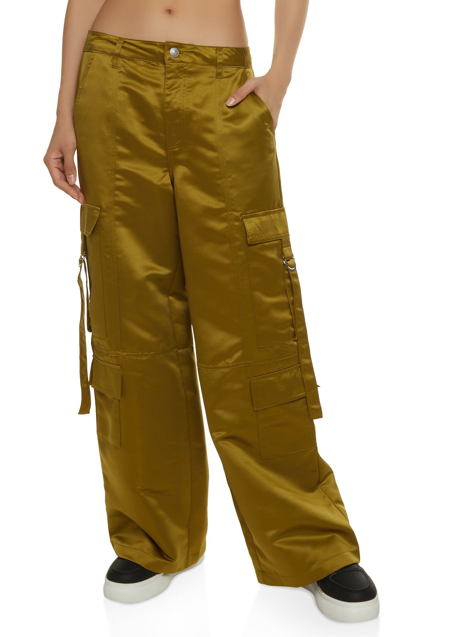 Satin Wide Leg Cargo Pants sold by Rainbow