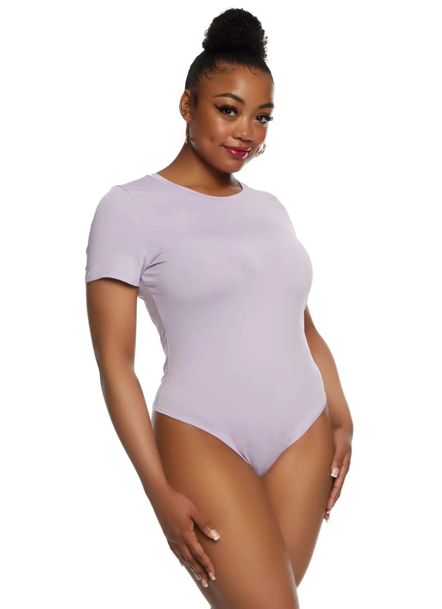 Plus Size Basic Crew Neck Bodysuit sold by Rainbow