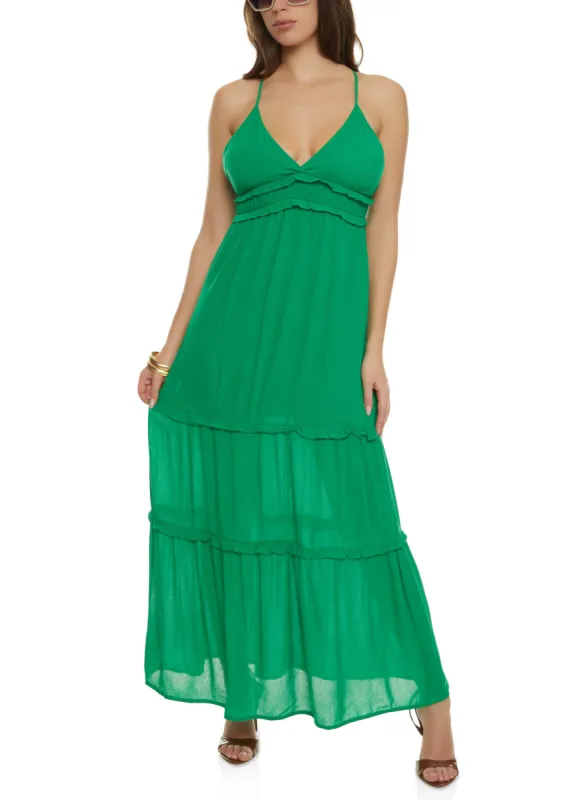 Sleeveless Tiered Empire Waist Maxi Dress sold by Rainbow