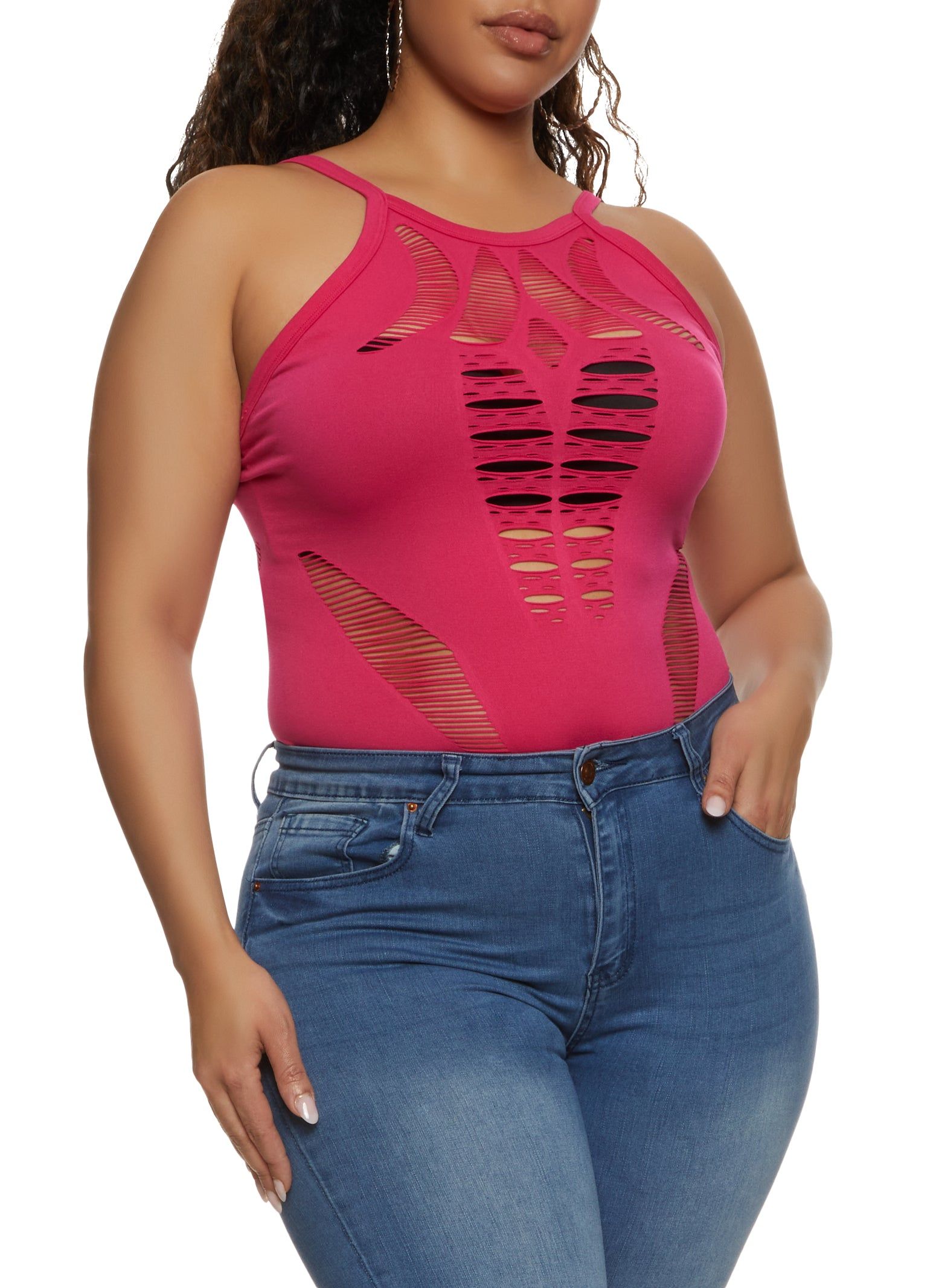 Plus Size Laser Cut Seamless Bodysuit sold by Rainbow product image thumbnail 2