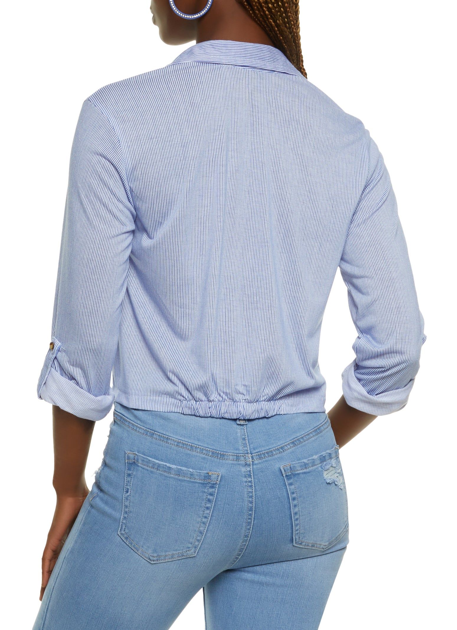 Button Front Tabbed Sleeve Tie Front Shirt sold by Rainbow product image thumbnail 2