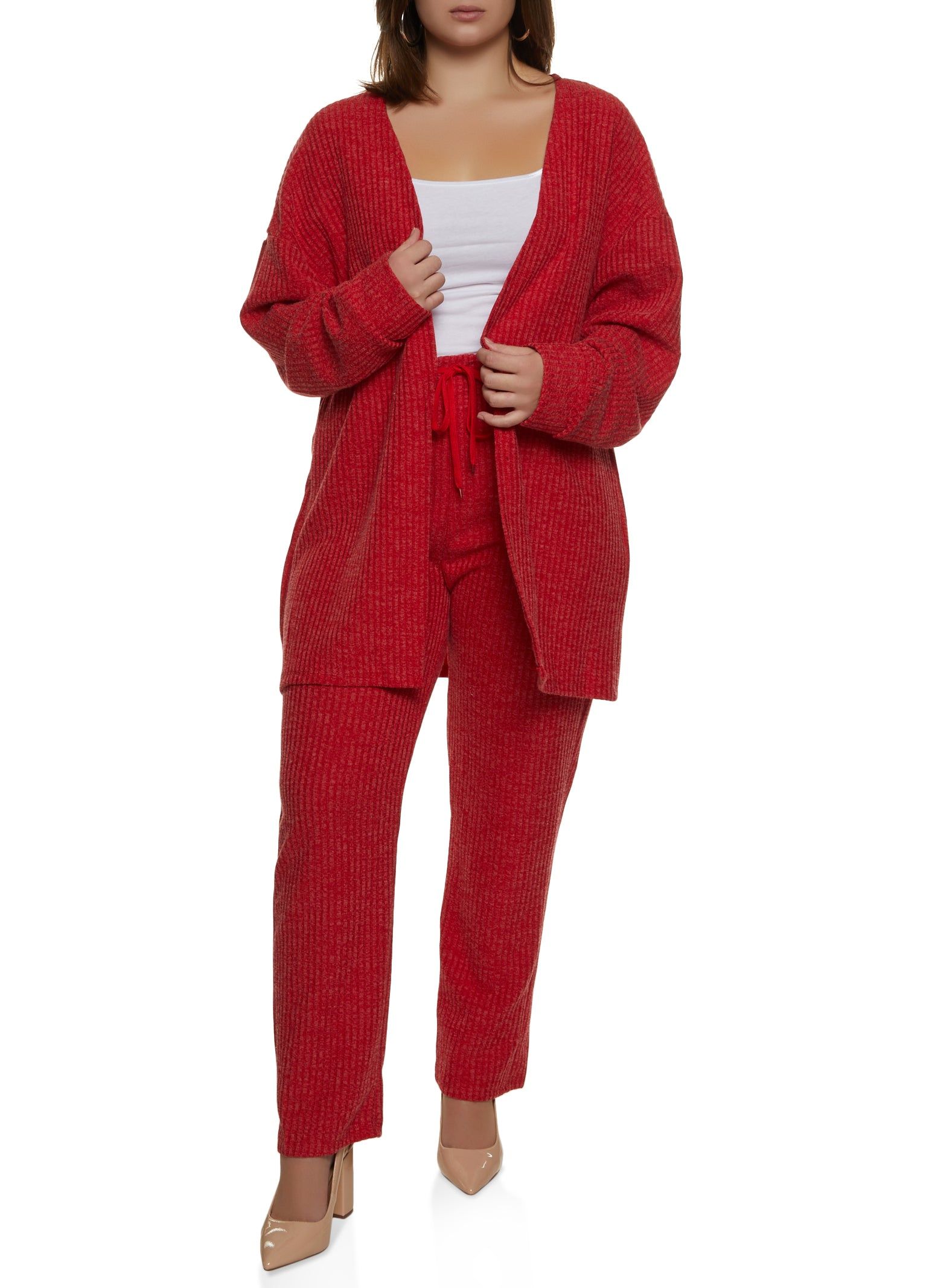 Plus Size Ribbed Drop Shoulder Open Front Cardigan sold by Rainbow product image thumbnail 2