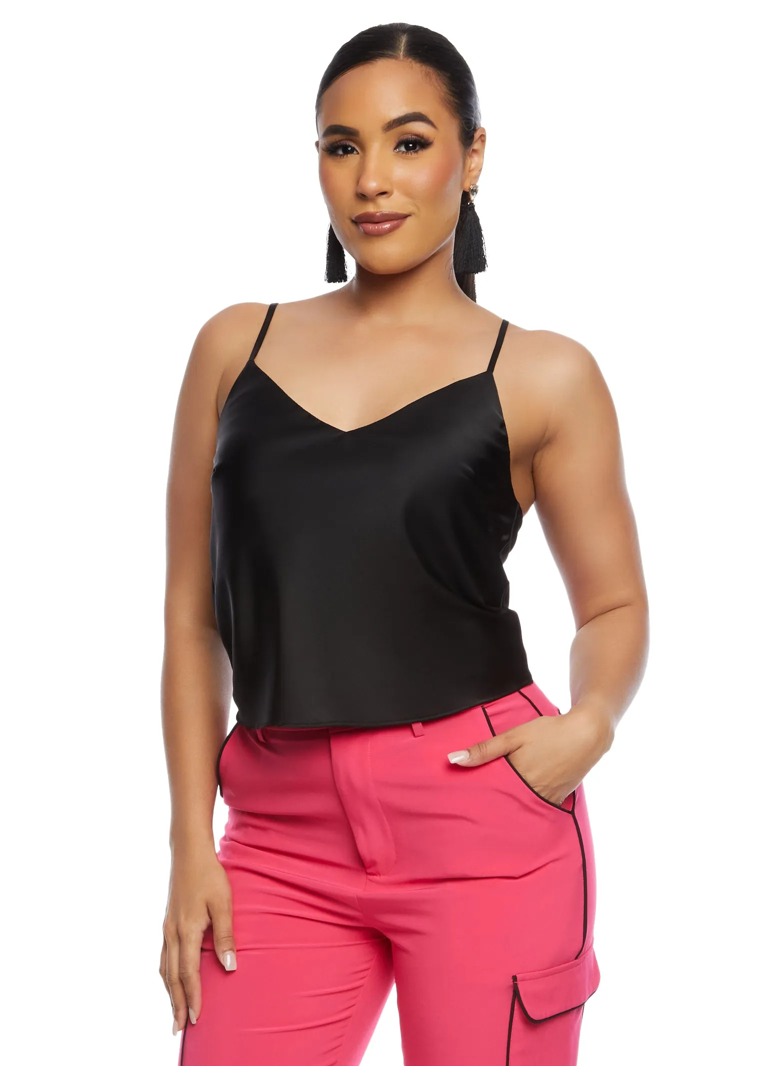 Satin V Neck Cropped Cami sold by Rainbow