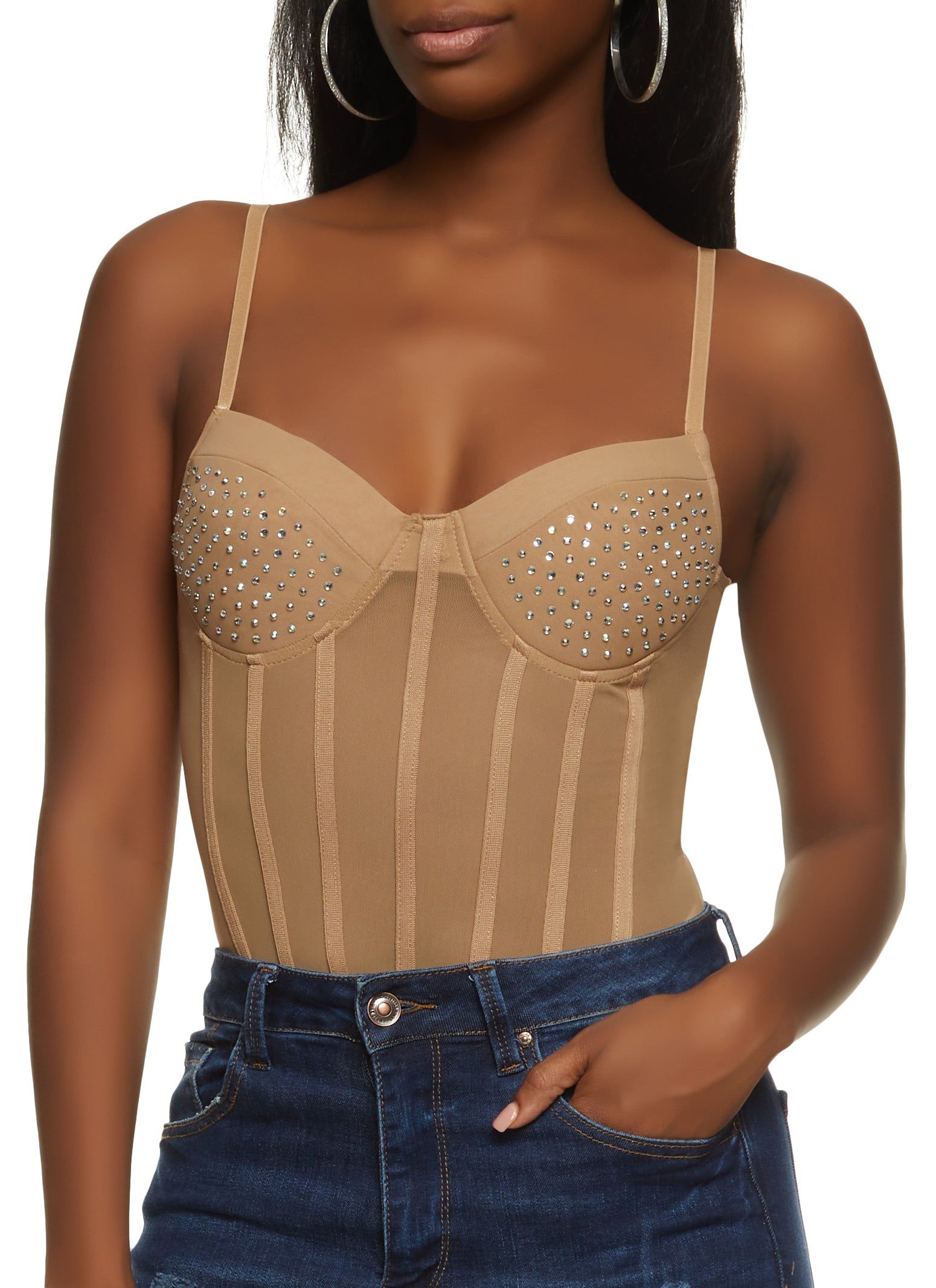 Mesh Rhinestone Detail Bustier Cami Bodysuit sold by Rainbow product image thumbnail 2