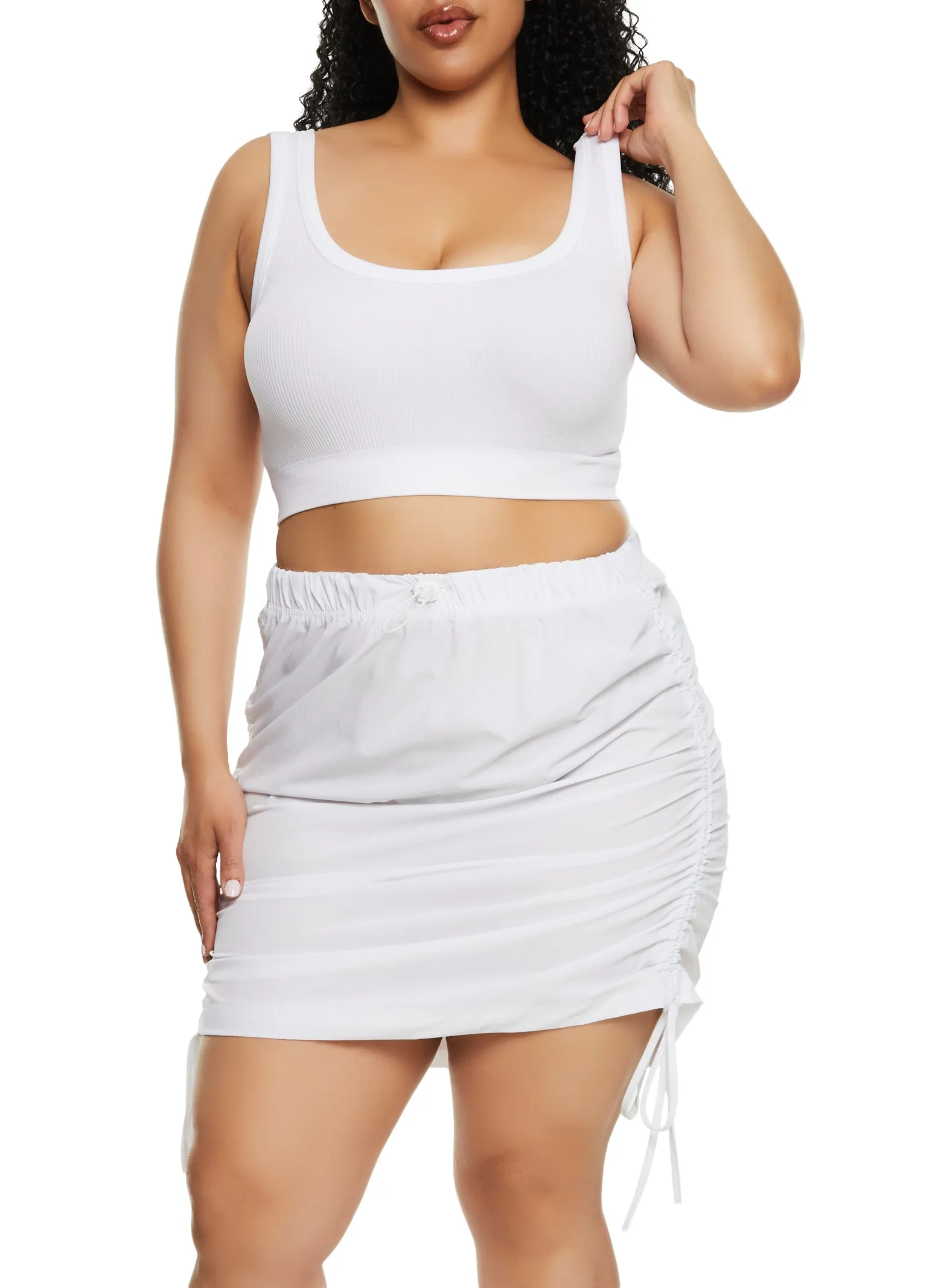 Plus Size Toggle Drawstring Ruched Parachute Mini Skirt sold by Rainbow