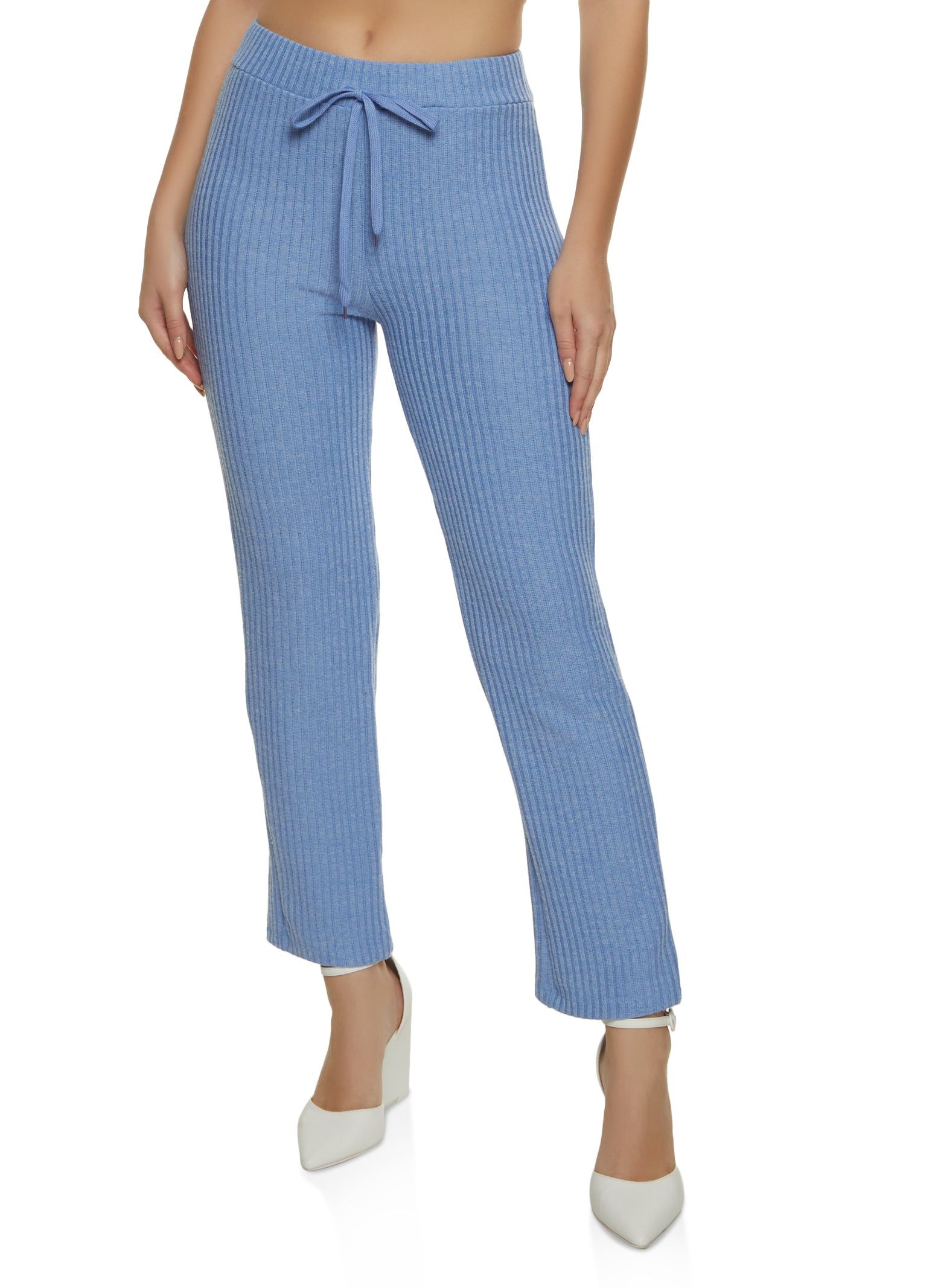 Drawstring Ribbed Straight Leg Pants sold by Rainbow
