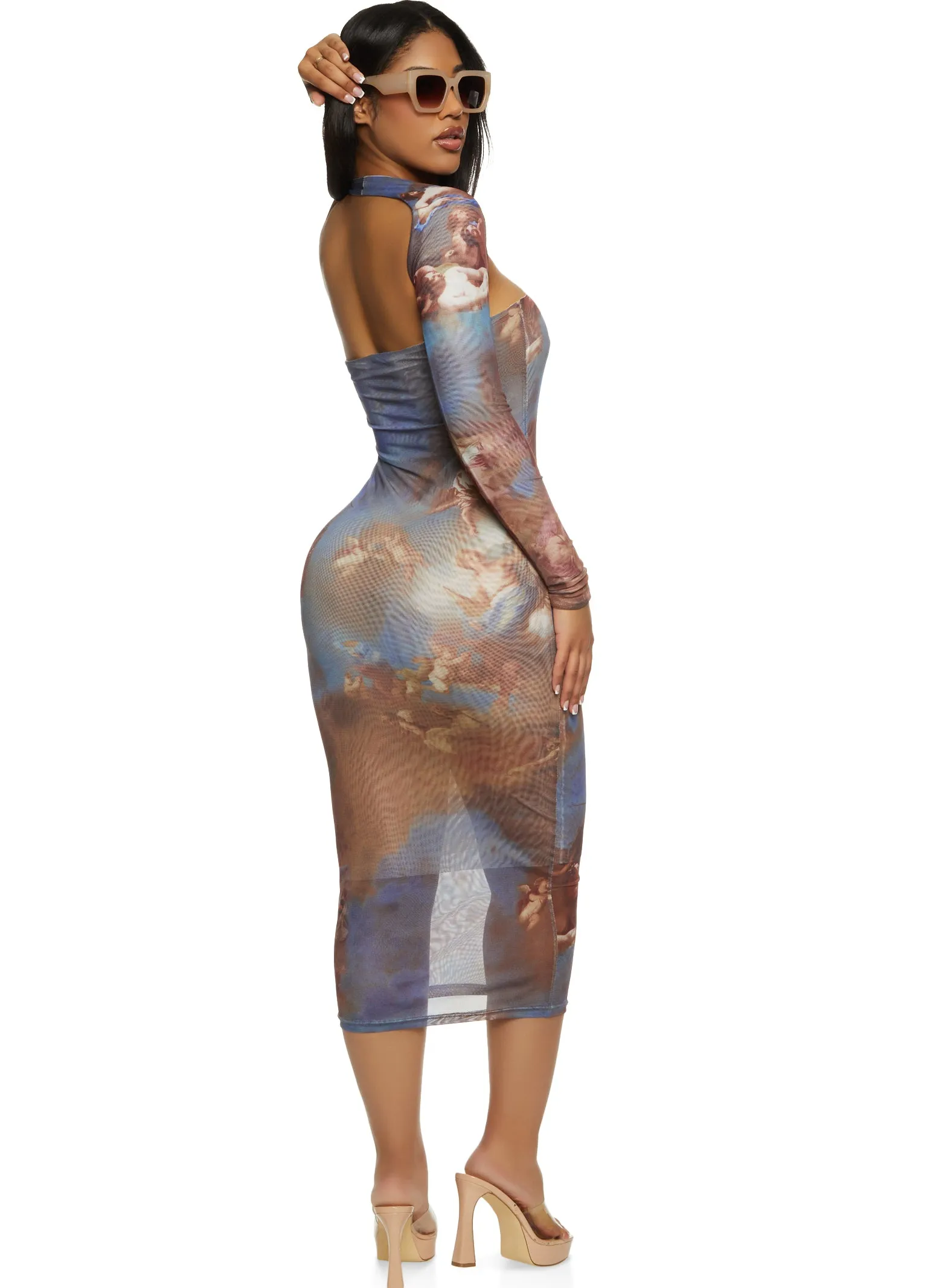 Printed Mesh One Shoulder Midi Dress sold by Rainbow product image thumbnail 3