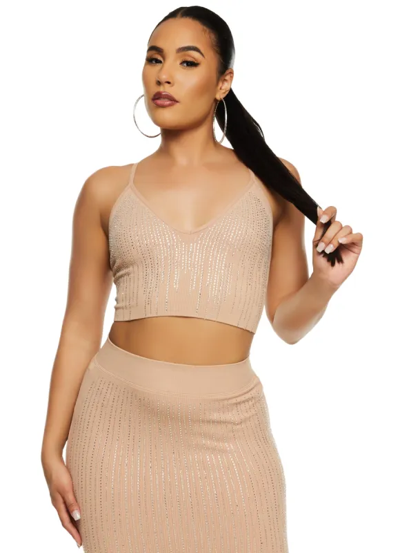 Ribbed Rhinestone Studded Cami sold by Rainbow