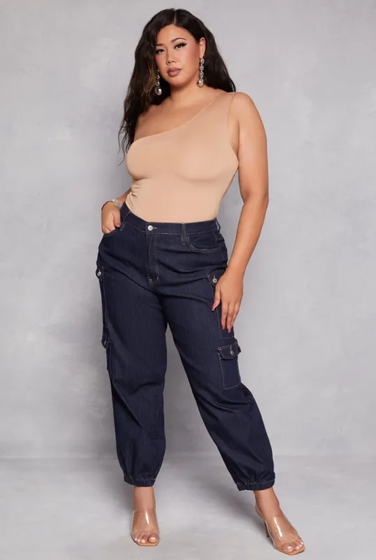 Plus Size Almost Famous Cargo Pocket Denim Joggers sold by Rainbow