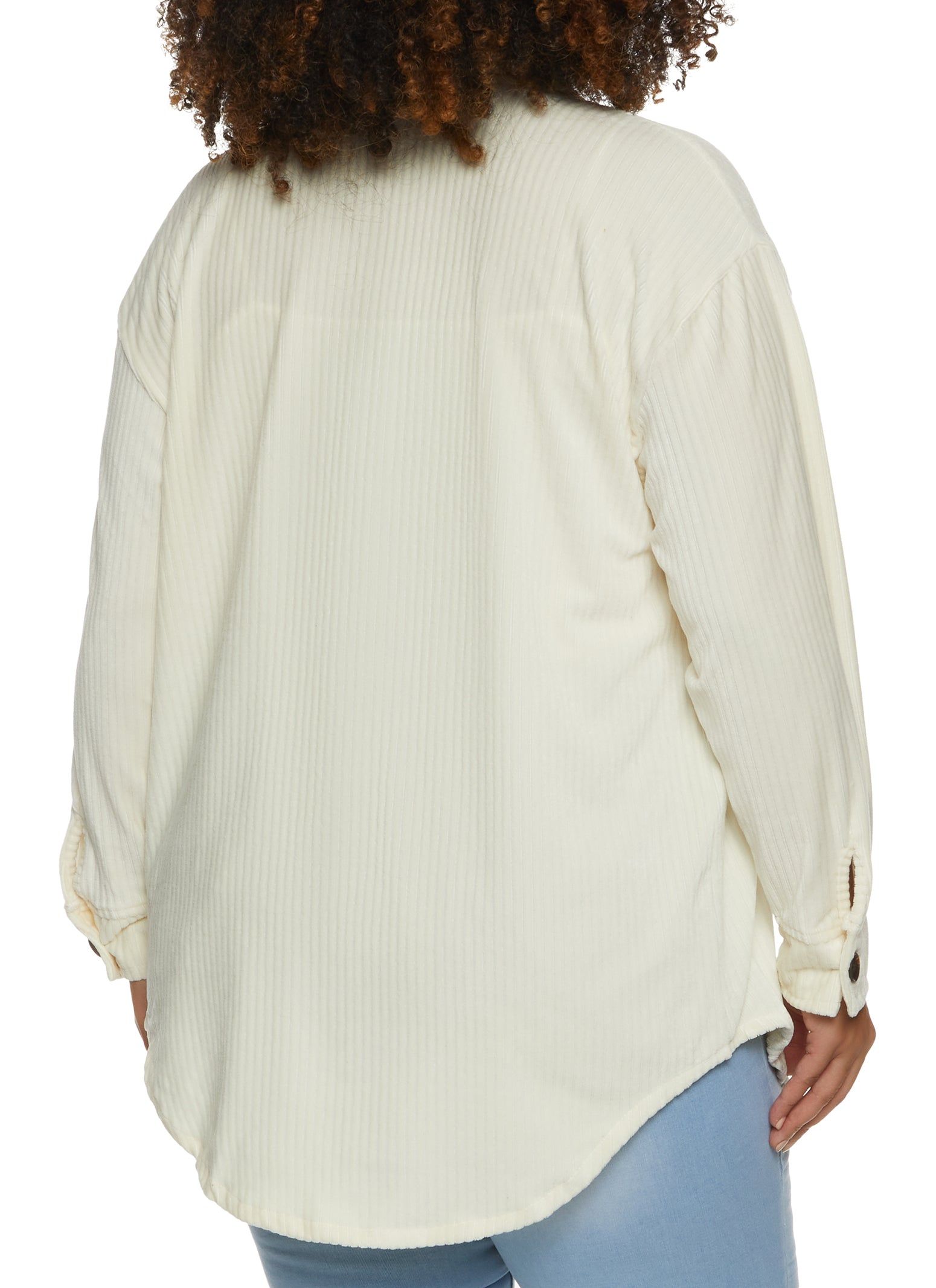 Plus Size Ribbed Knit Velour Button Front Shirt sold by Rainbow product image thumbnail 2
