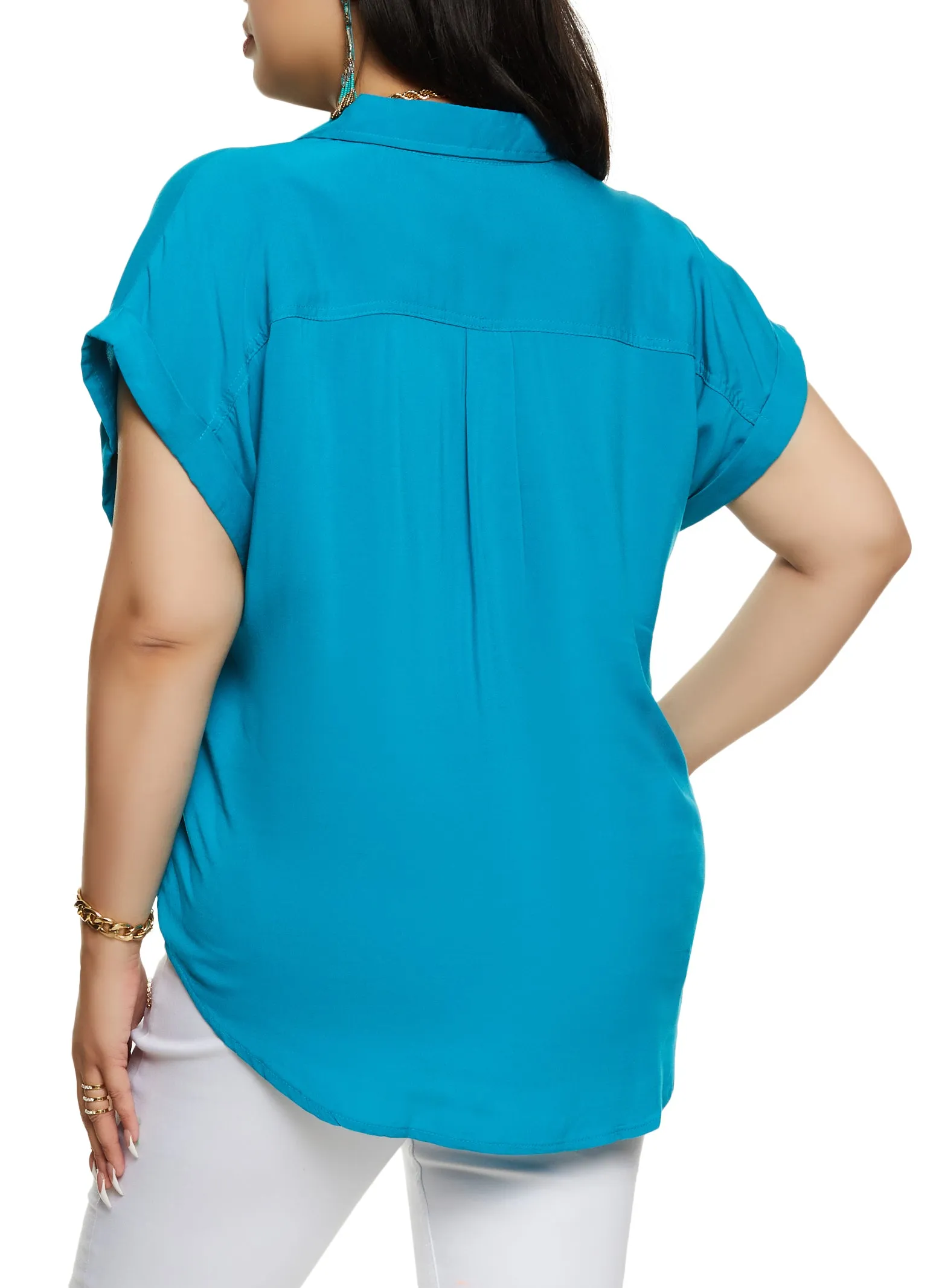 Plus Size Button Front Cuffed Sleeve Shirt sold by Rainbow product image thumbnail 3