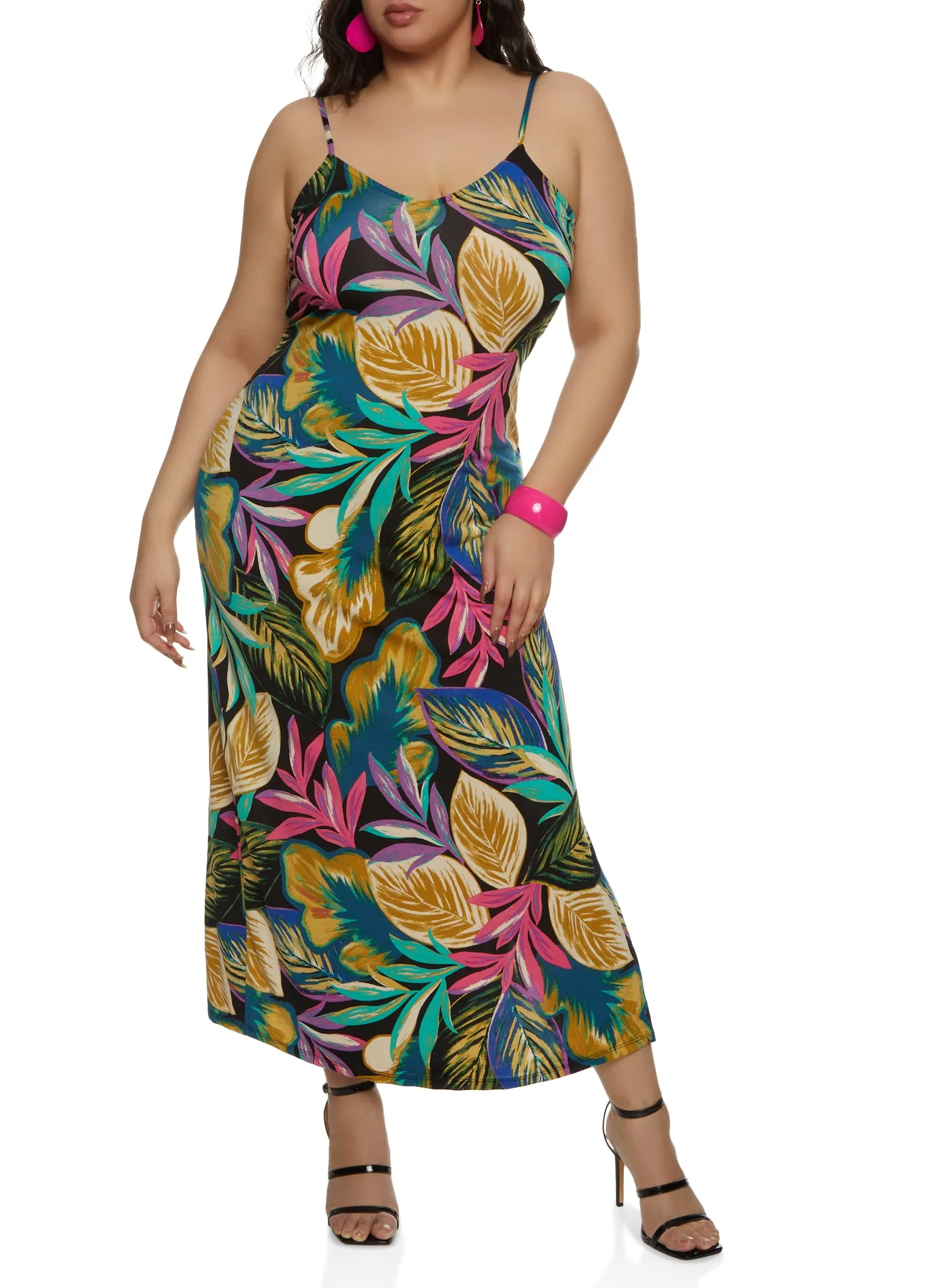 Plus Size Tropical Print V Neck Maxi Dress sold by Rainbow