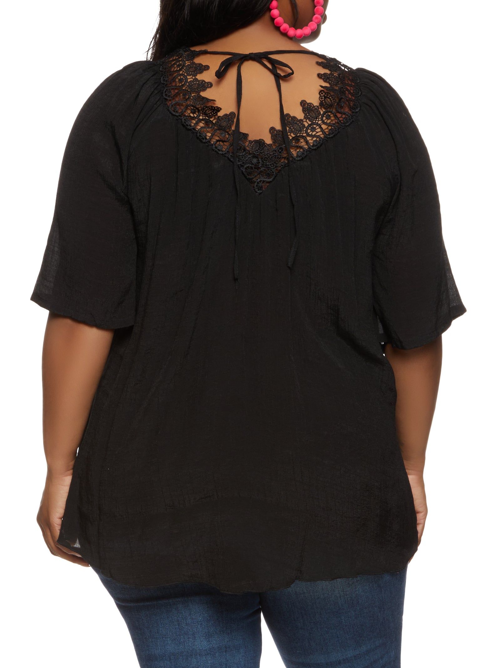 Plus Size Gauze Knit Crochet Lace Trim Blouse sold by Rainbow product image thumbnail 2