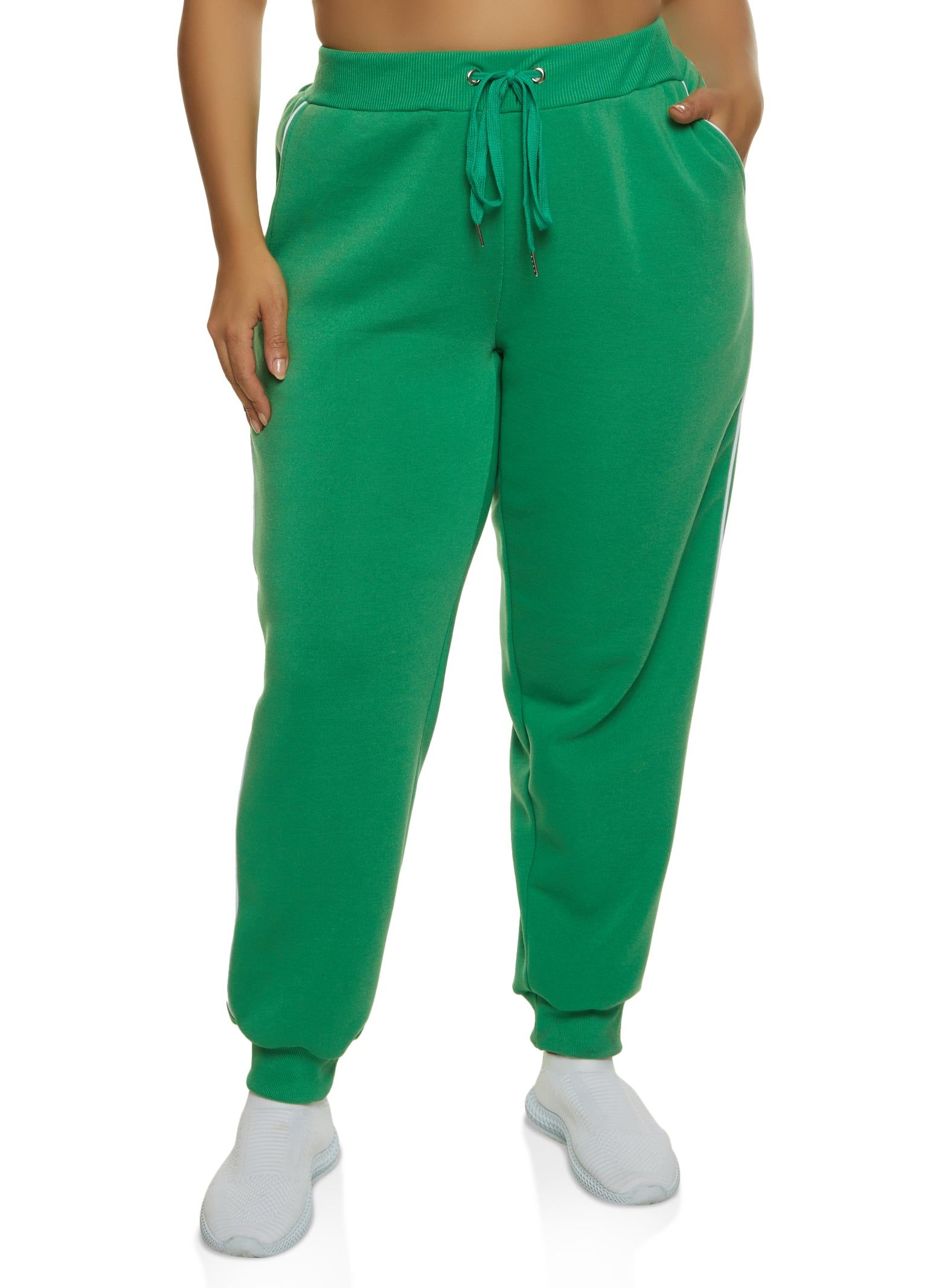 Plus Size Side Contrast Piping Drawstring Joggers sold by Rainbow