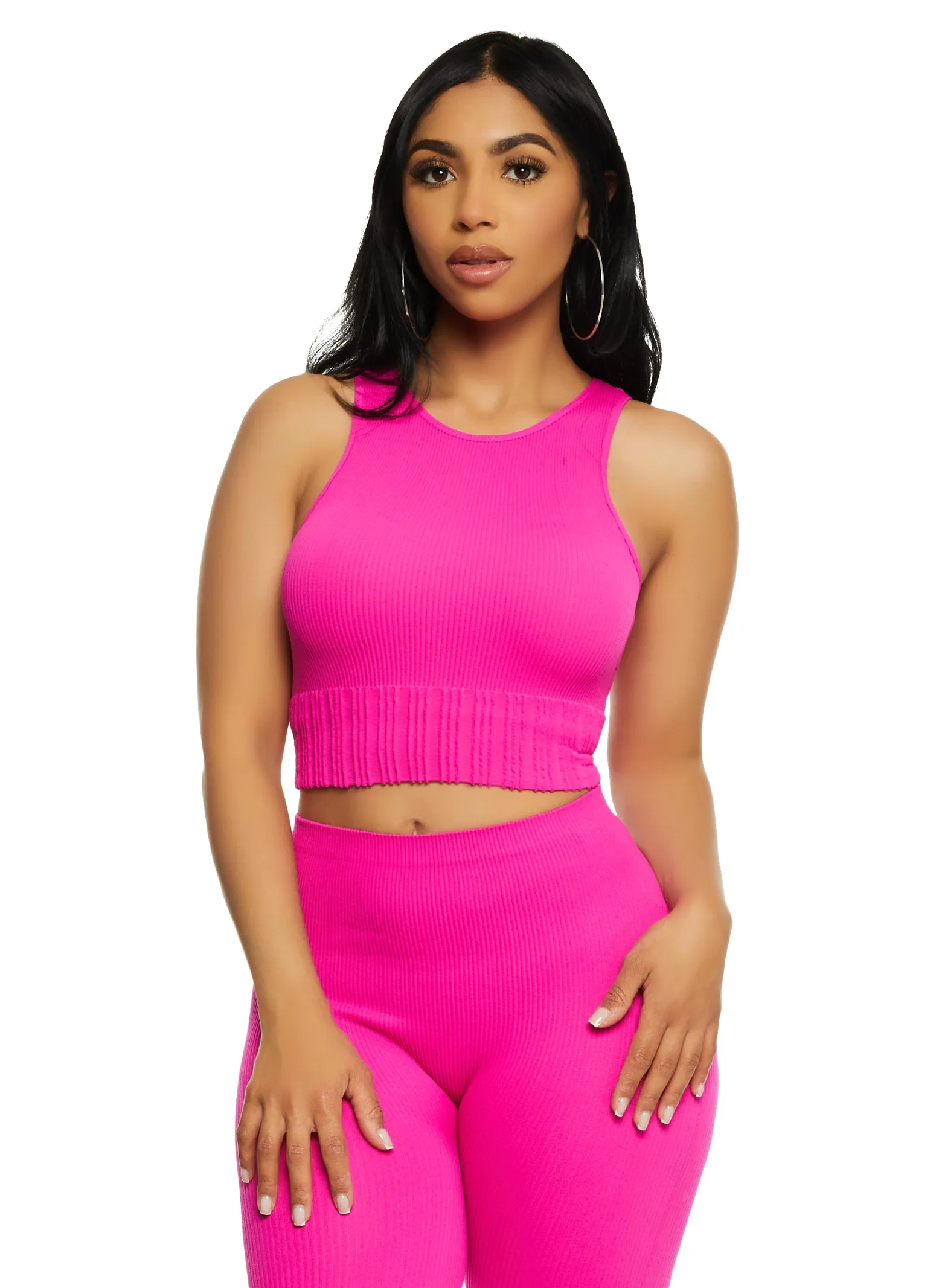 Seamless Ribbed Cropped Racerback Tank Top sold by Rainbow