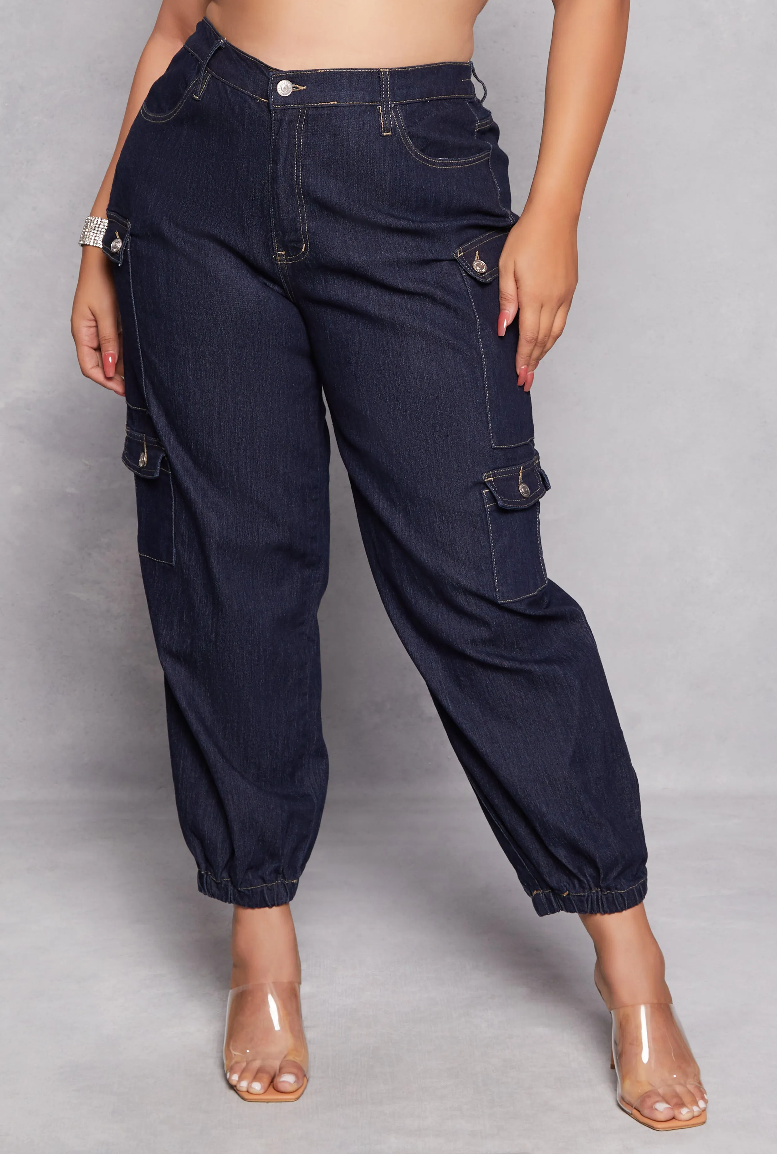 Plus Size Almost Famous Cargo Pocket Denim Joggers sold by Rainbow product image thumbnail 2