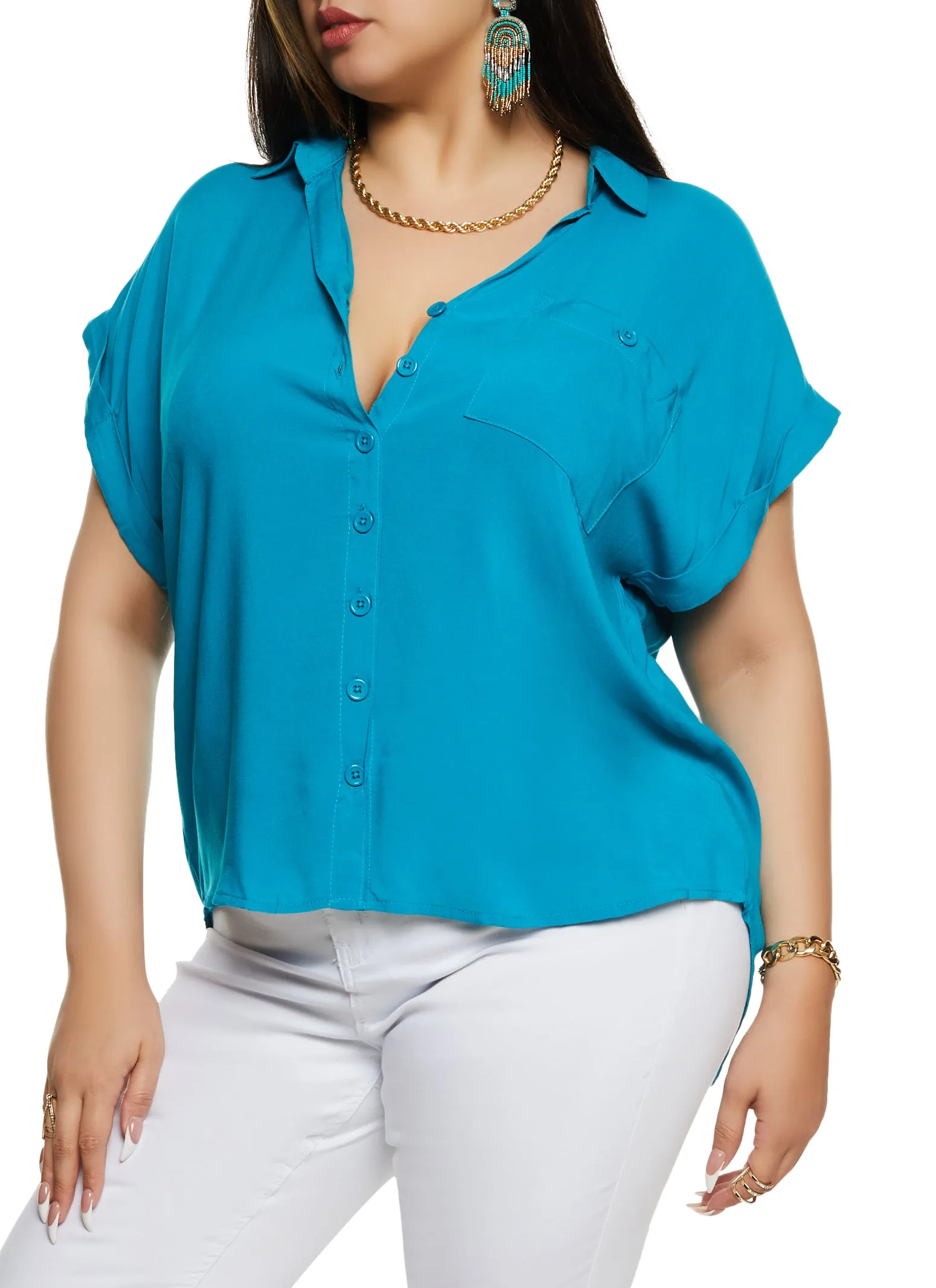 Plus Size Button Front Cuffed Sleeve Shirt sold by Rainbow product image thumbnail 2