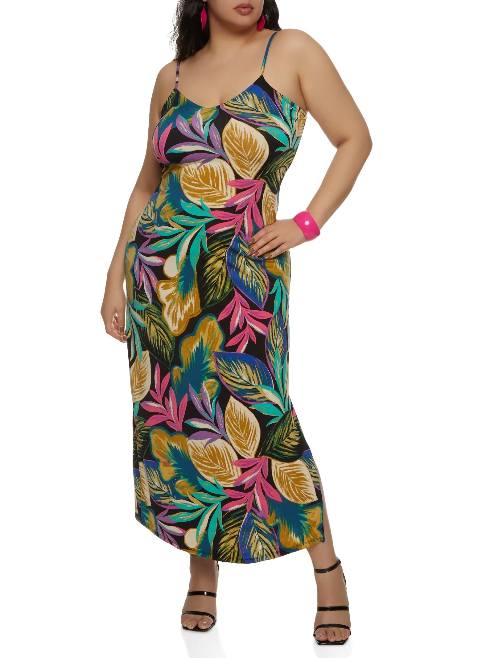 Plus Size Tropical Print V Neck Maxi Dress sold by Rainbow product image thumbnail 2