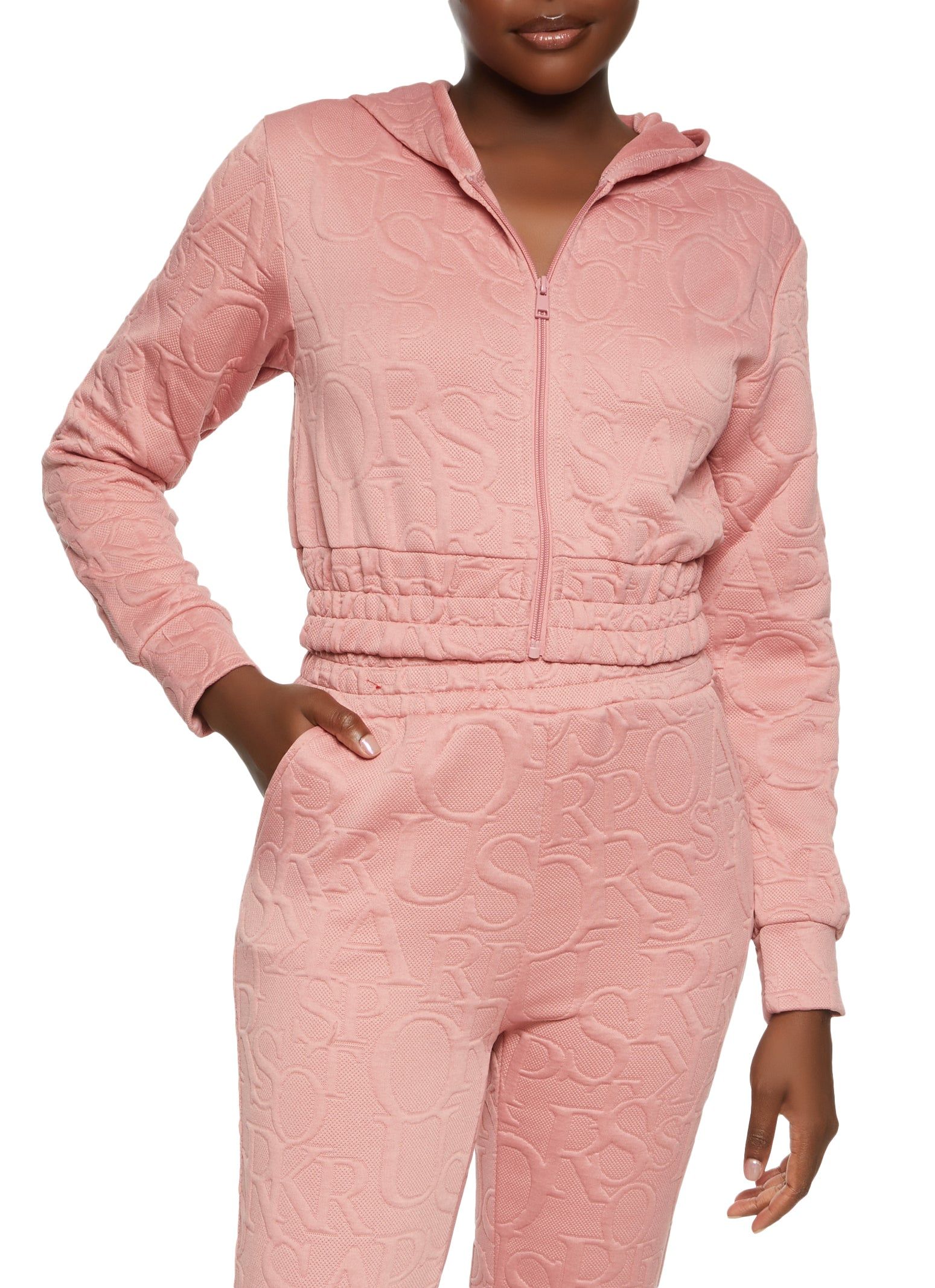 Embossed Zip Front Cropped Hoodie sold by Rainbow